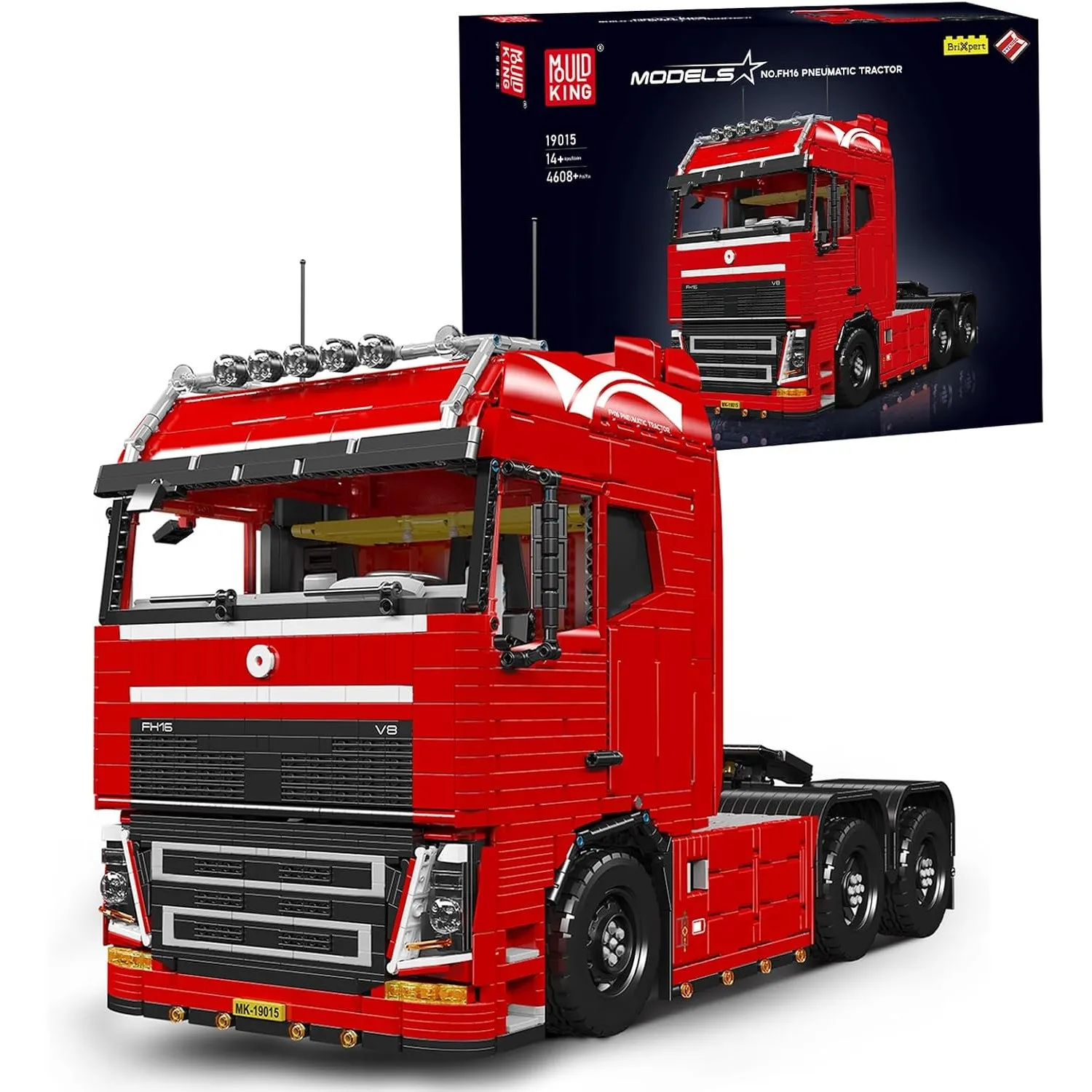 Mould King 19015 Technik LKW Traktor Bausatz, ferngesteuertes MOC Modell mit App-Steuerung, Pneumatik-Funktion, 4608 Te…