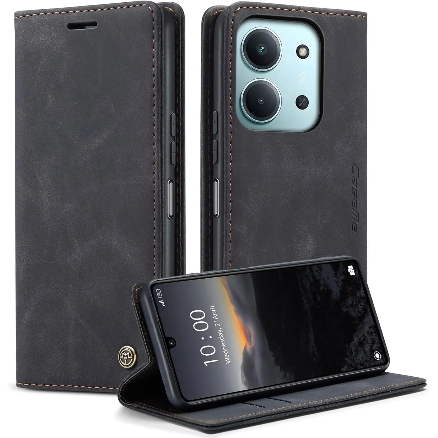hülle Xiaomi Redmi 15C/Xiaomi Poco C85 5G klapphülle Premium Lederhülle Weiches Vintage-Nubukleder Faltbare Ständer Sch…