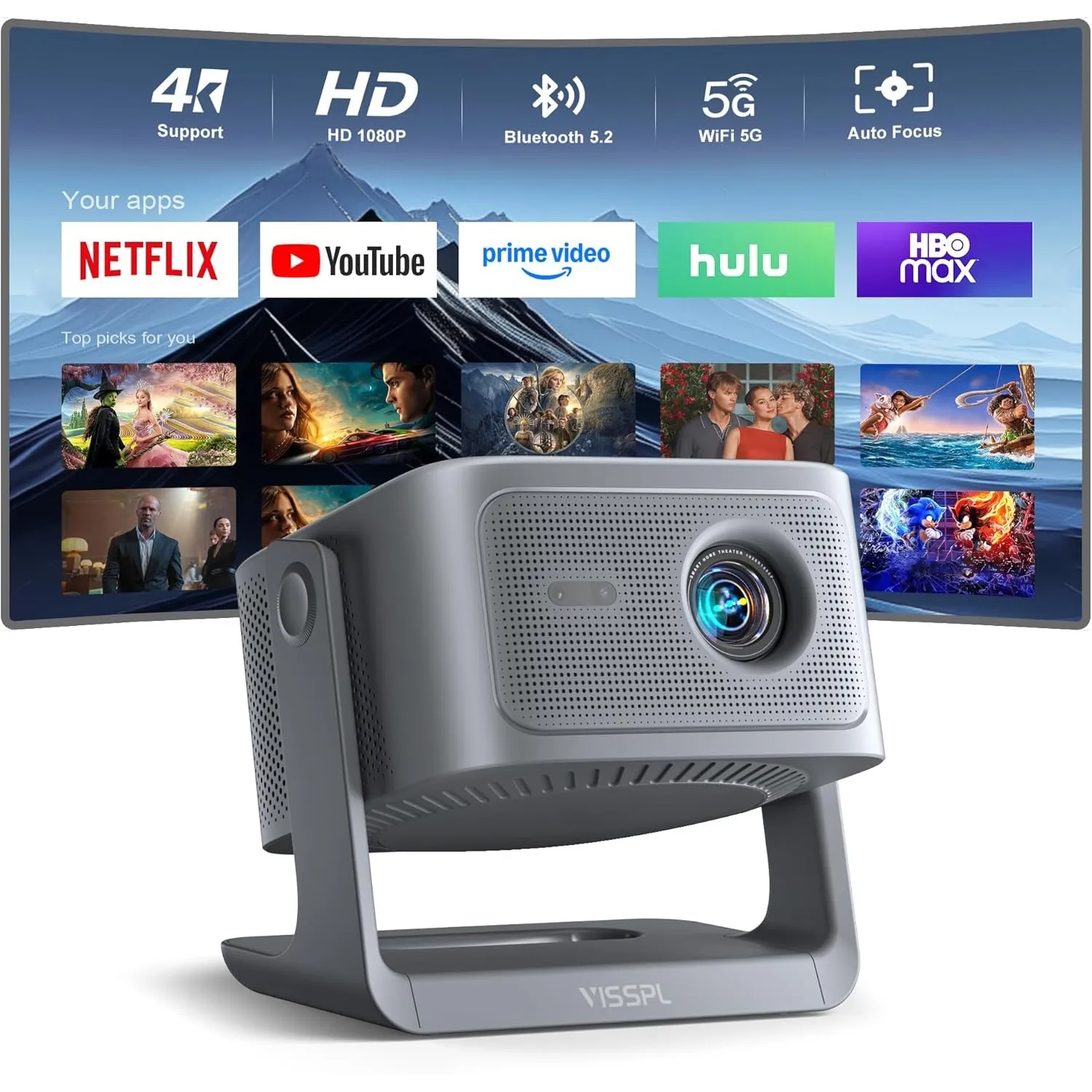 [35000Lumen & Offiziell lizenzierte App] Smart Beamer 4K Heimkino, VISSPL 3D Dolby Audio und Autofokus Outdoor Projekto…
