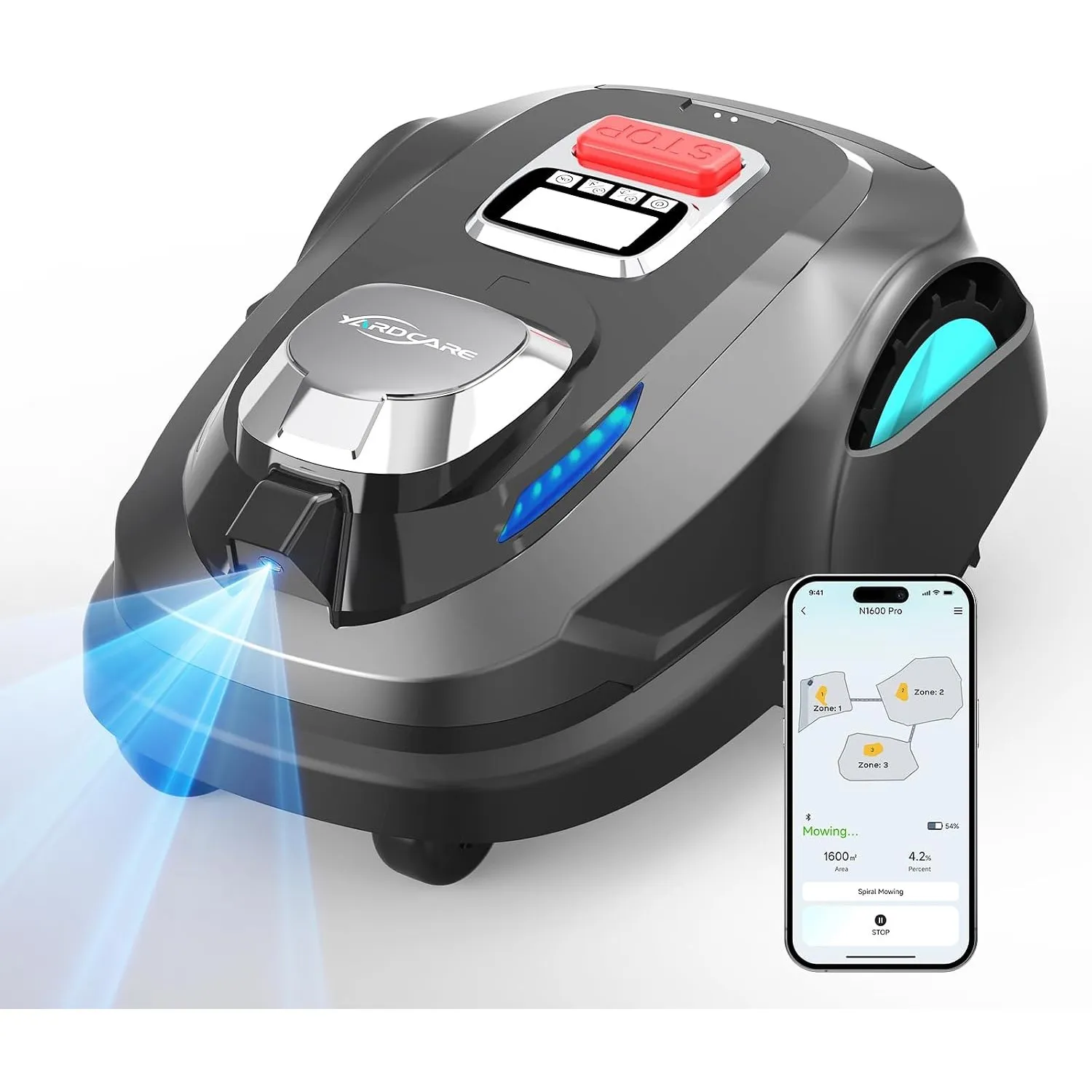YARDCARE N1600 PRO Mähroboter ohne Begrenzungskabel für 1600 m²– Rasenroboter mit RTK & KI-Vision, U-förmiges Mähmuster…