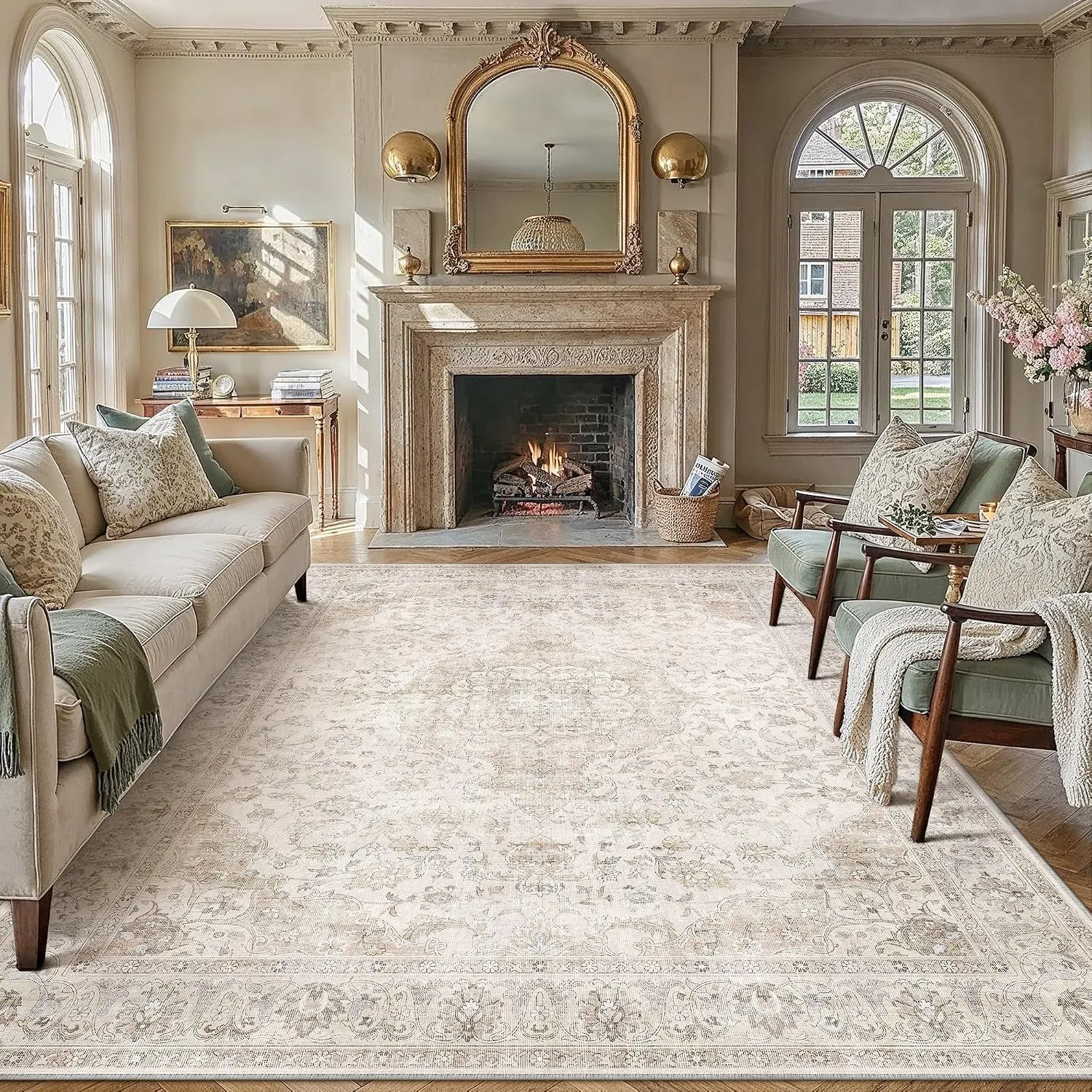 PureCozy Teppich Wohnzimmer 300x400cm Waschbarer Vintage Beige Tepich