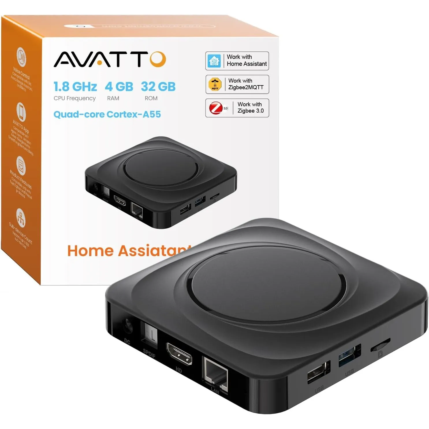 AVATTO Home Assistant Host – Quad-Core Cortex-A55-Prozessor mit 1,8 GHz Taktfrequenz, 4 GB RAM, 32 GB ROM, USB 3.0 / US…