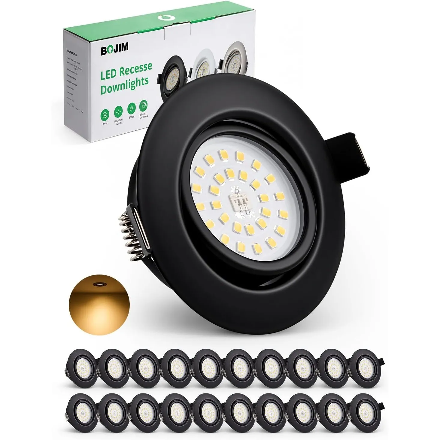 BOJIM Einbaustrahler LED 230V Schwarz Dimmbar, Energieeffizienzklasse D