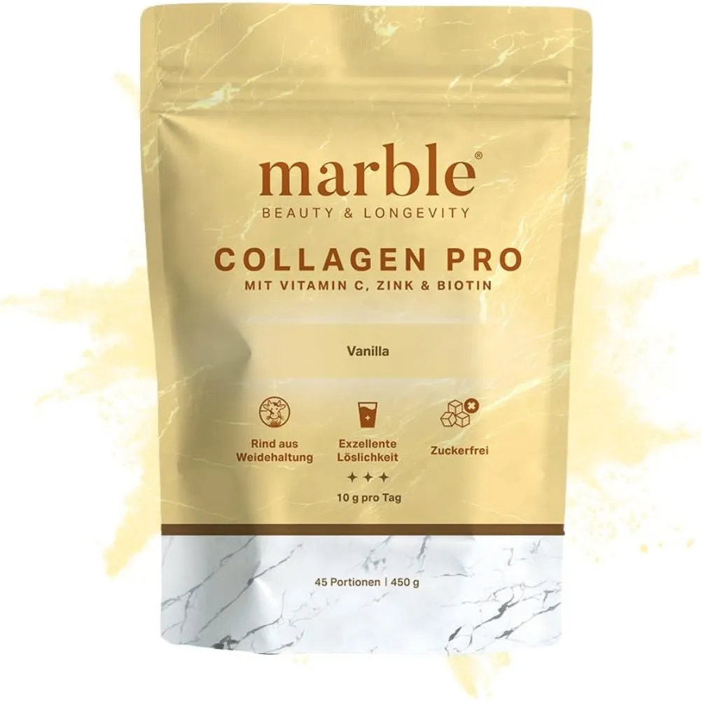 marble® Kollagen Pulver PRO 450 g - Collagen Pulver plus Vitamin C, Zink & Biotin - Collagenpeptide - 60 Tage risikofre…