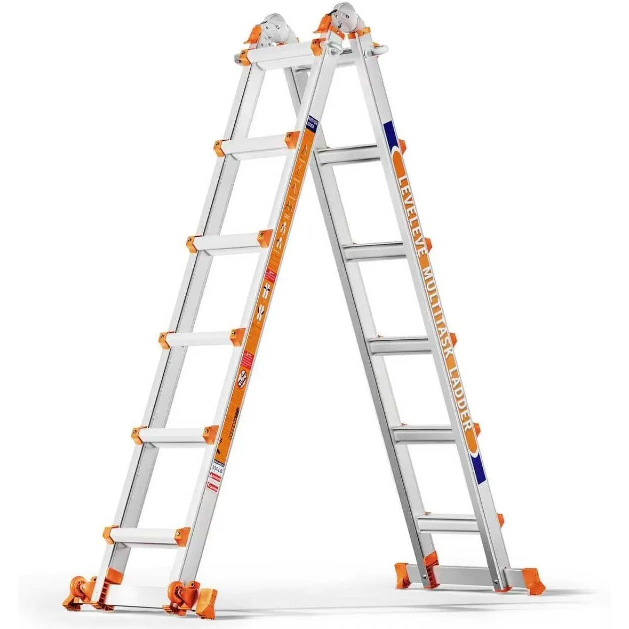 6-Stufen-Mehrzweckleiter: 6-Stufen-Stehleiter & 20-Fuß (6,10 m) Ausziehleiter • Mit Stabilisator & Rädern • 150 kg Trag…