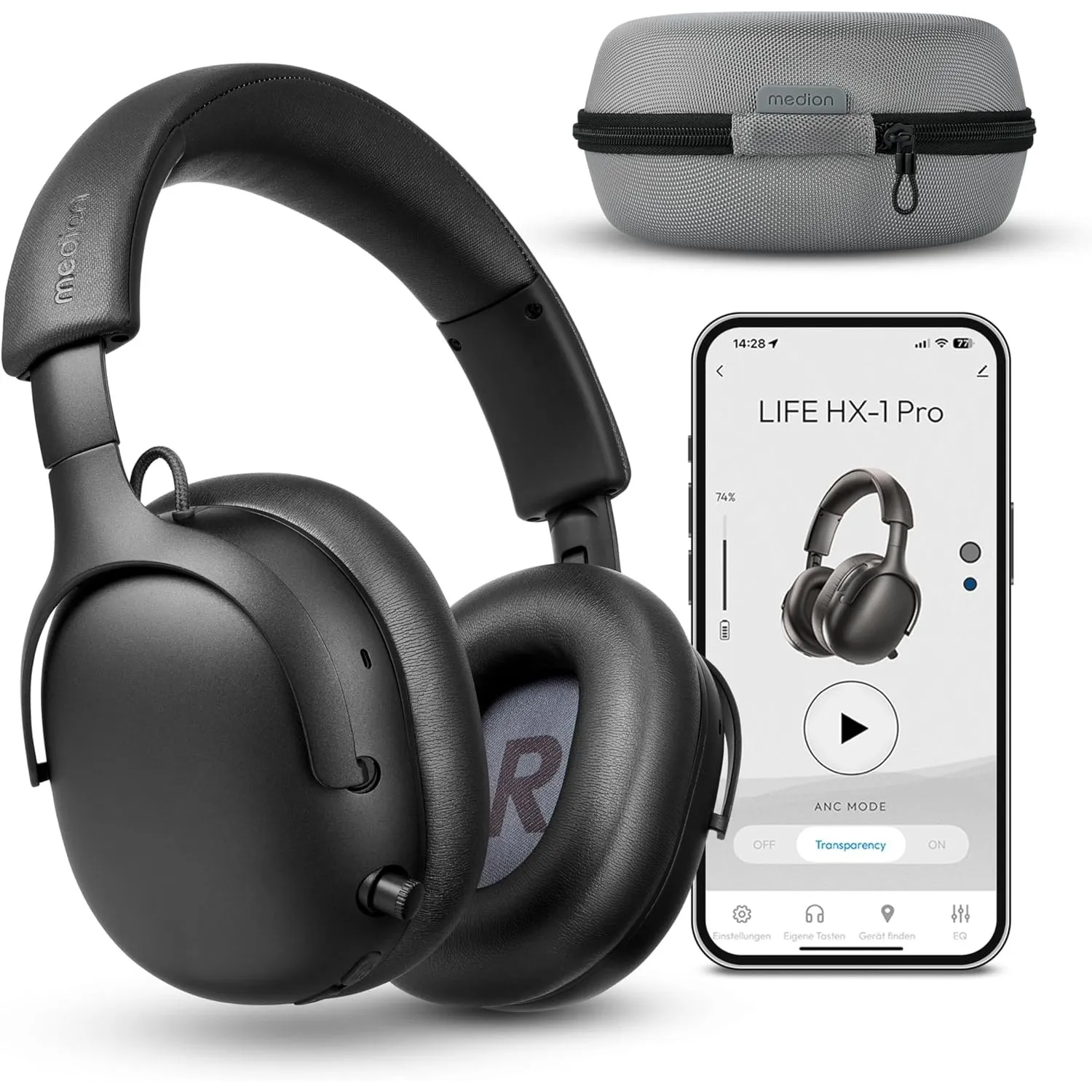MEDION Over Ear Kopfhörer HX-1 Pro (kabellos, Hybrid Active Noise Cancelling ANC, Bluetooth 6.0, Wireless, 7+1 EQ Prese…