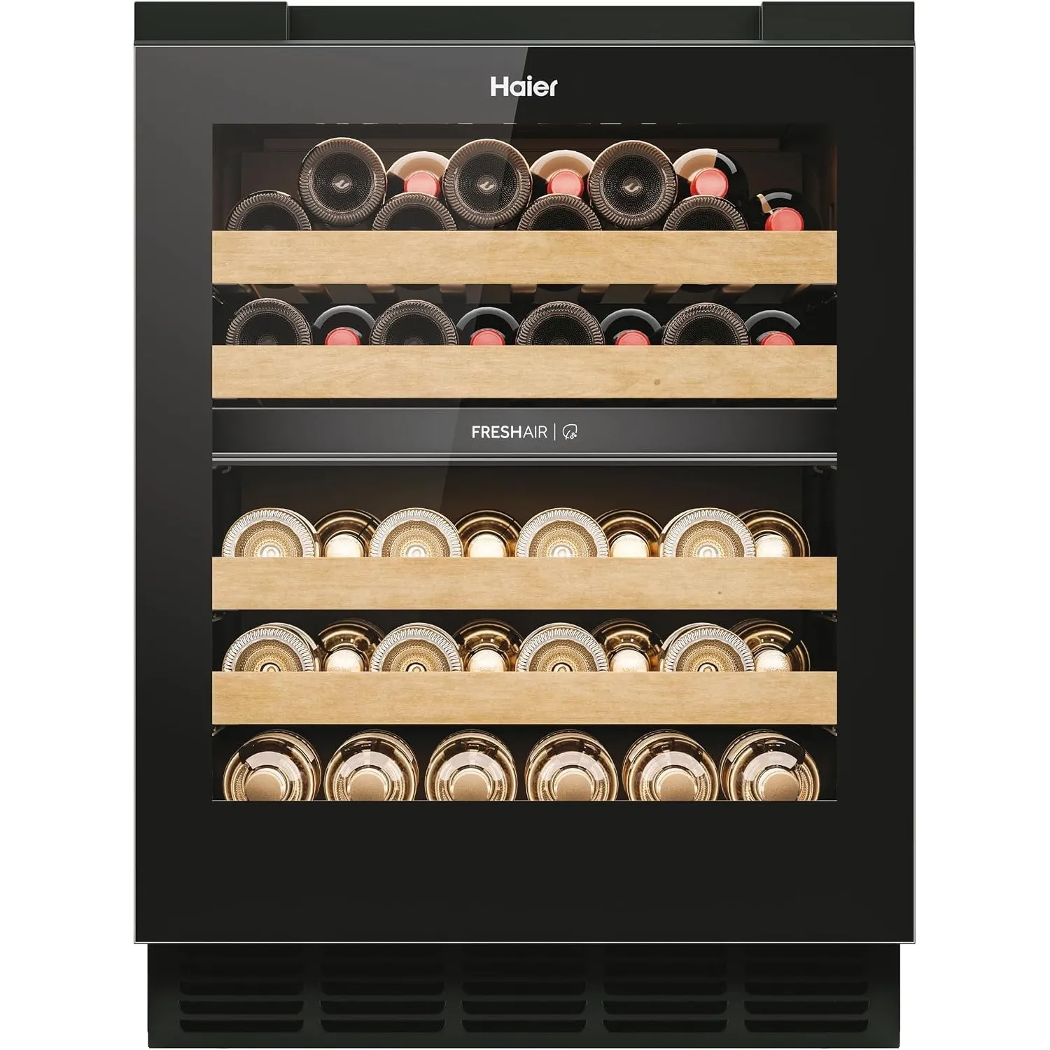 Haier Weinkühlschrank Serie 6 Wine Bank 60 HUC44GDEH1 | 60 cm Breite, 44 Flaschen Weinklimaschrank mit 2 Temperaturzone…