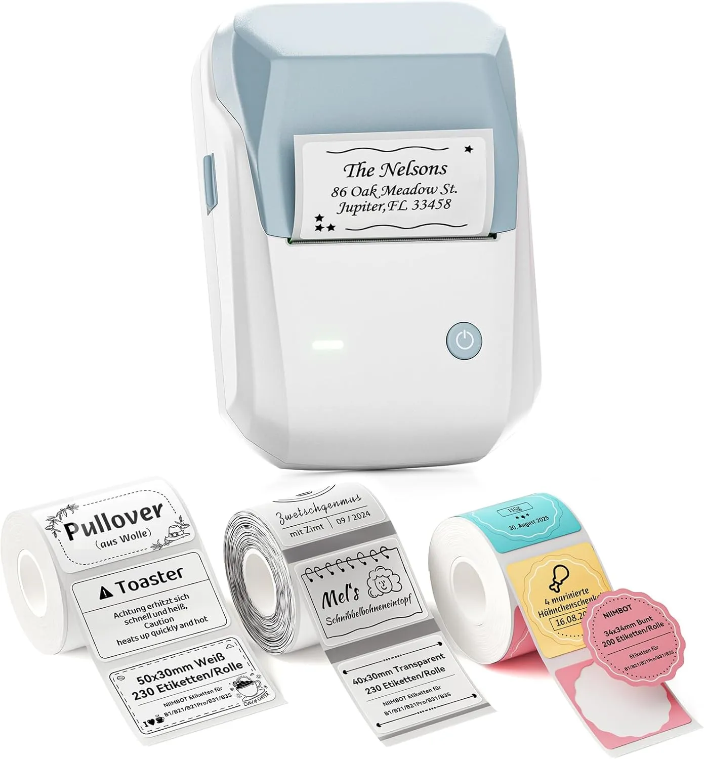 NIIMBOT B1 Label Printer with 3 Rolls Waterproof Labels Self-Adhesive Portable Label Device Bluetooth Label Printer Sti…