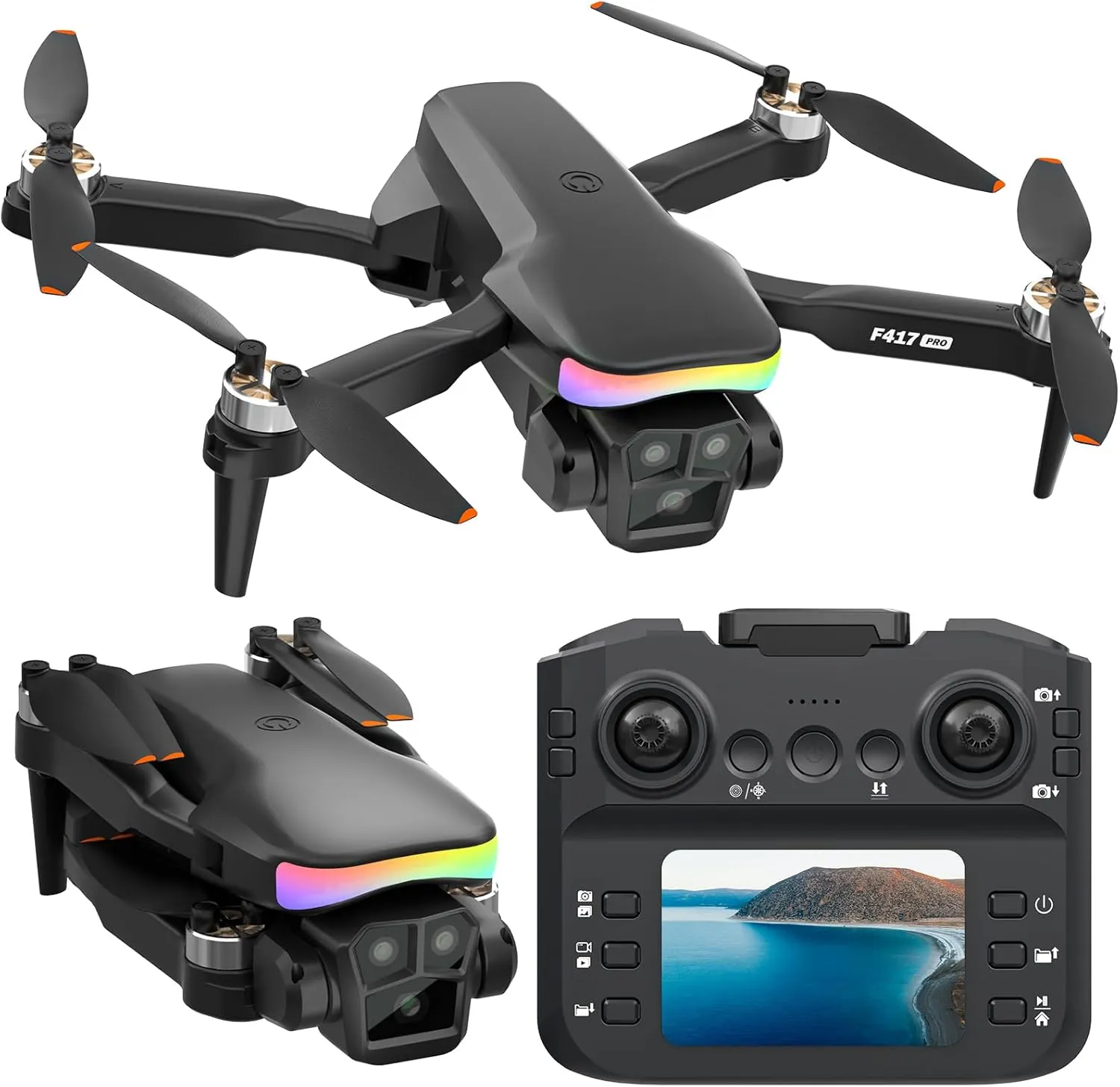 Fakjank F417PRO Drohne mit Kamera 1080P für Kinder und Erwachsene, Mini Drohne mit Bildschirm, Duale 90° Linse, LED, Op…