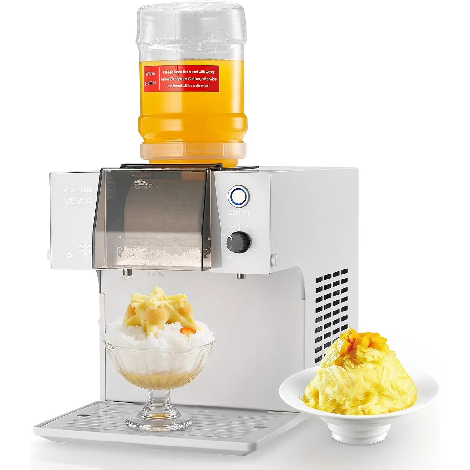 VEVOR Schneeflocken-Eismaschine, 60 kg/Tag Eis-Rasiermaschine, Eisrasierer mit Edelstahlklinge, elektrischer Bingsu-Mas…