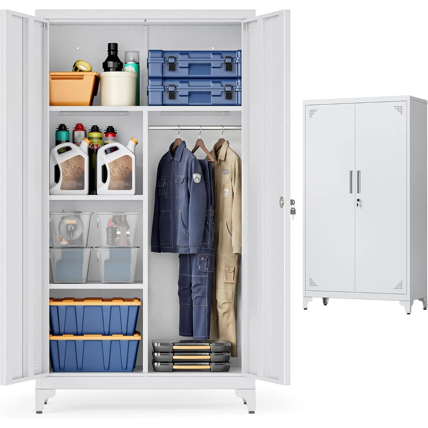 SONGMICS Mehrzweckschrank, Metallschrank, mit 2 Türen, 5 Fächern