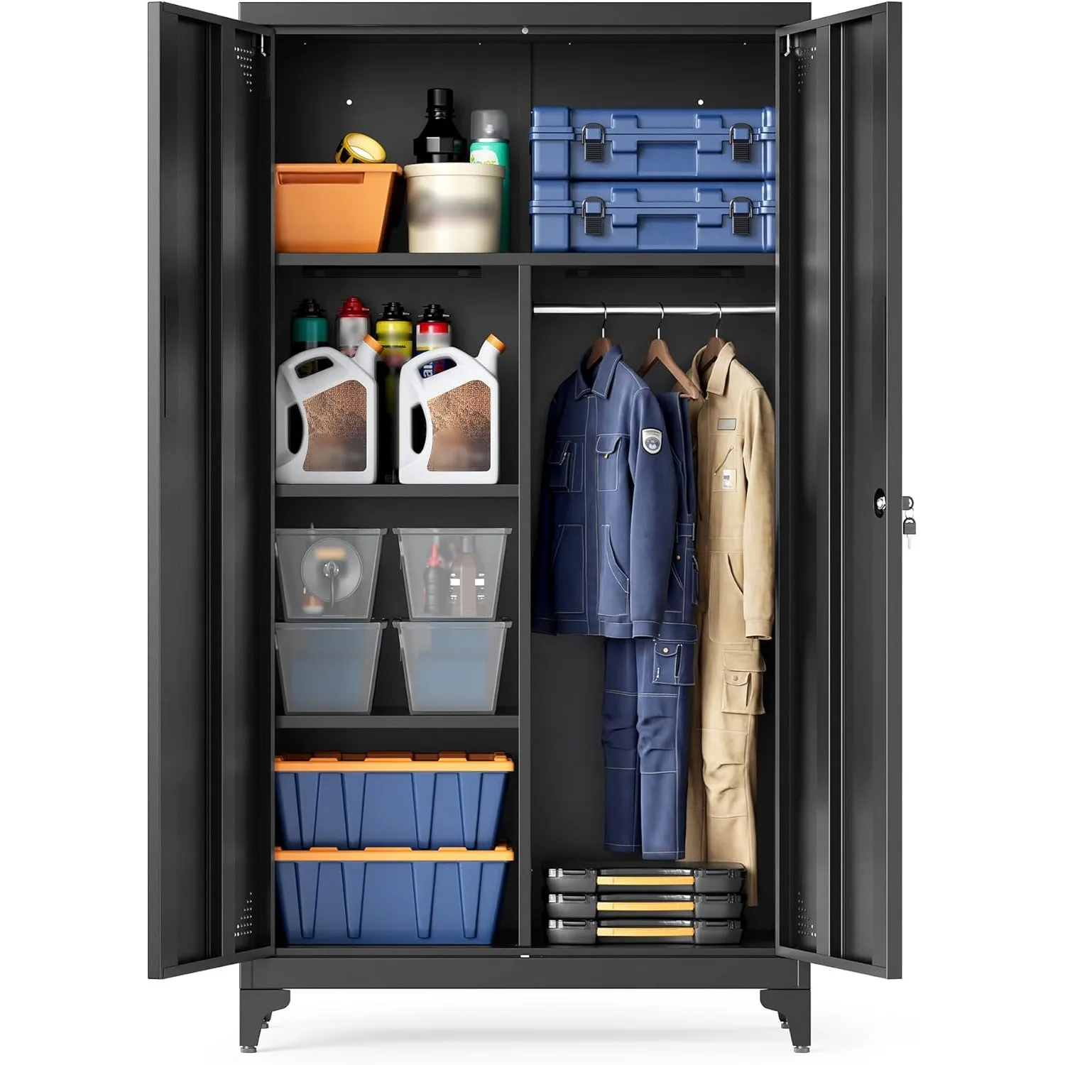 SONGMICS Mehrzweckschrank, Metallschrank, mit 2 Türen, 5 Fächern