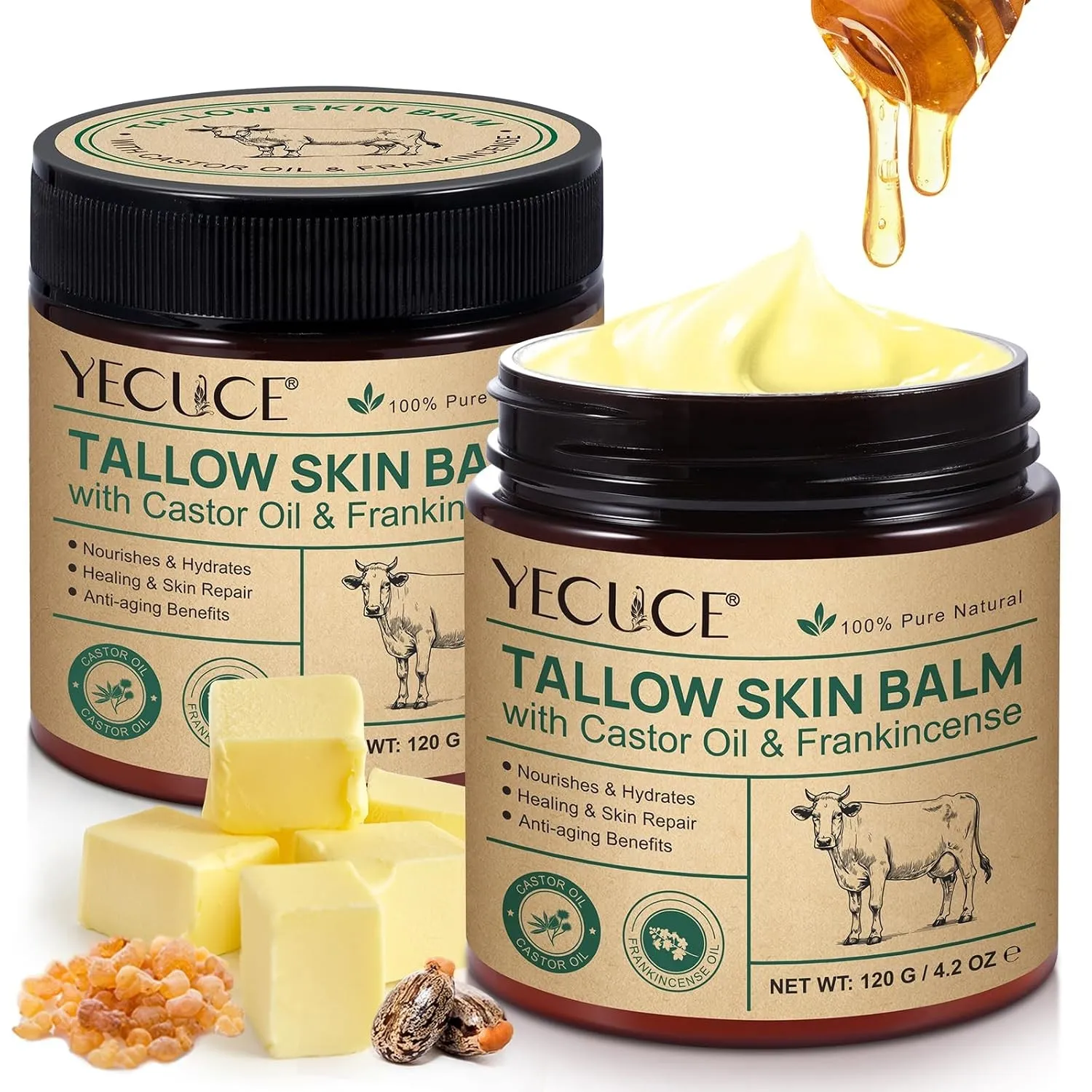 Beef Tallow Creme mit Honig & Weihrauchöl - Whipped Rindertalg Creme aus Grass-Fed Tallow, Natürliche Gesichts & Körper…