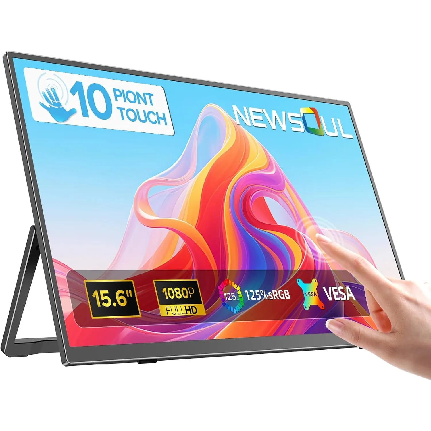 Newsoul Portable Monitor Touchscreen,15,6 Zoll Touch Bildschirm mit 1080P IPS 125% sRGB 1500:1,10-Point Touchscreen Mon…