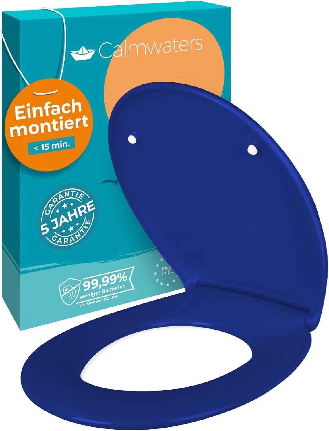 Calmwaters Premium Toilet Seat Easy Assembly, Toilet Lid up to 250 kg, Made in the EU, Antibacterial Duroplast, Soft-Cl…