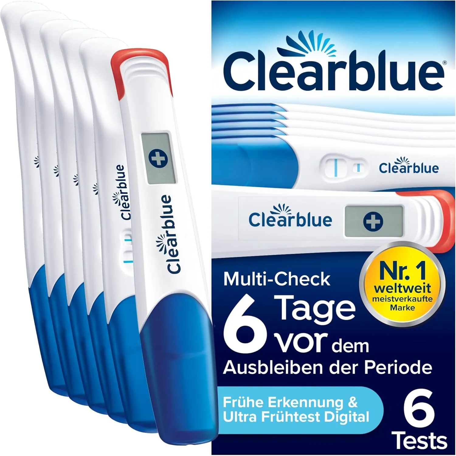 Clearblue Schwangerschaftstest Multi-Check Ultra Früh Kombipack, Ergebnisse 6 Tage früher (10m IU/ml), mit keinem ander…