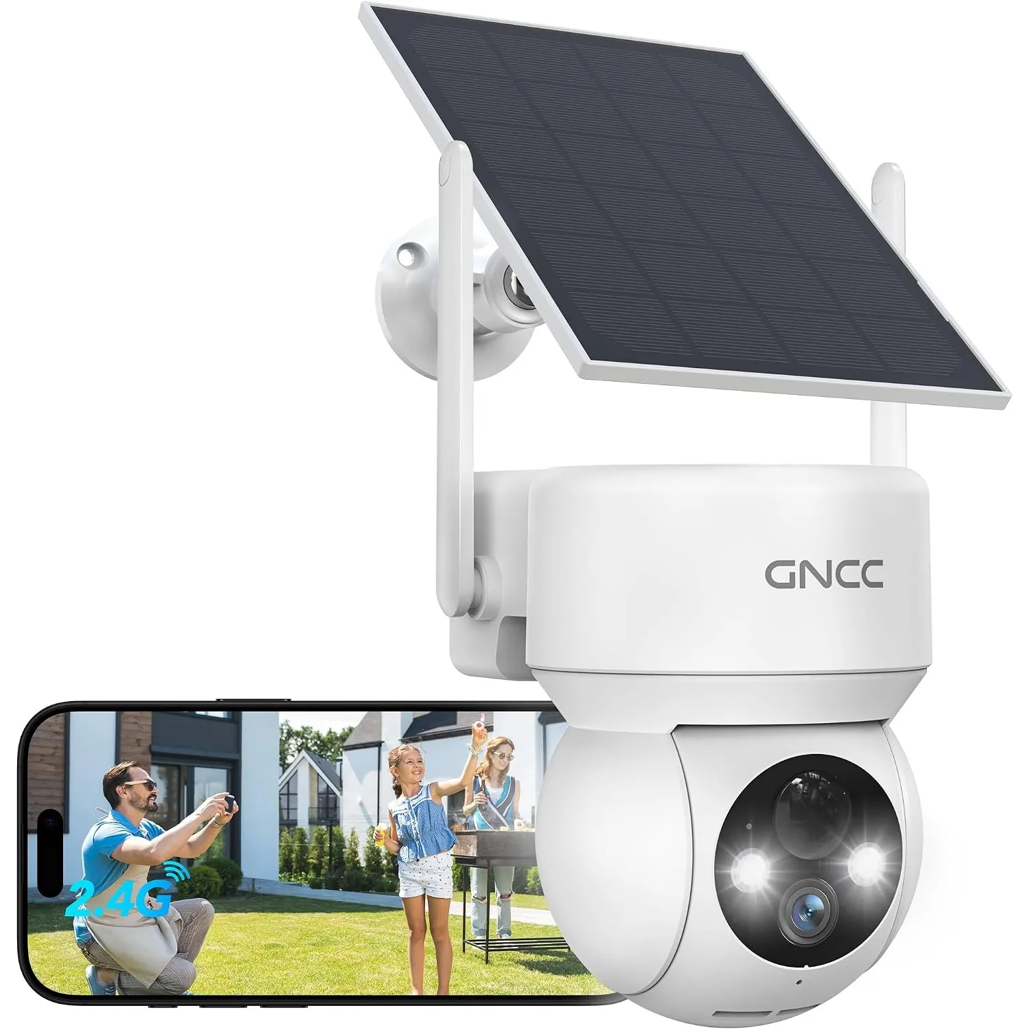 GNCC 2MP Überwachungskamera Aussen Akku Solar mit 360° PTZ(1 Stück)