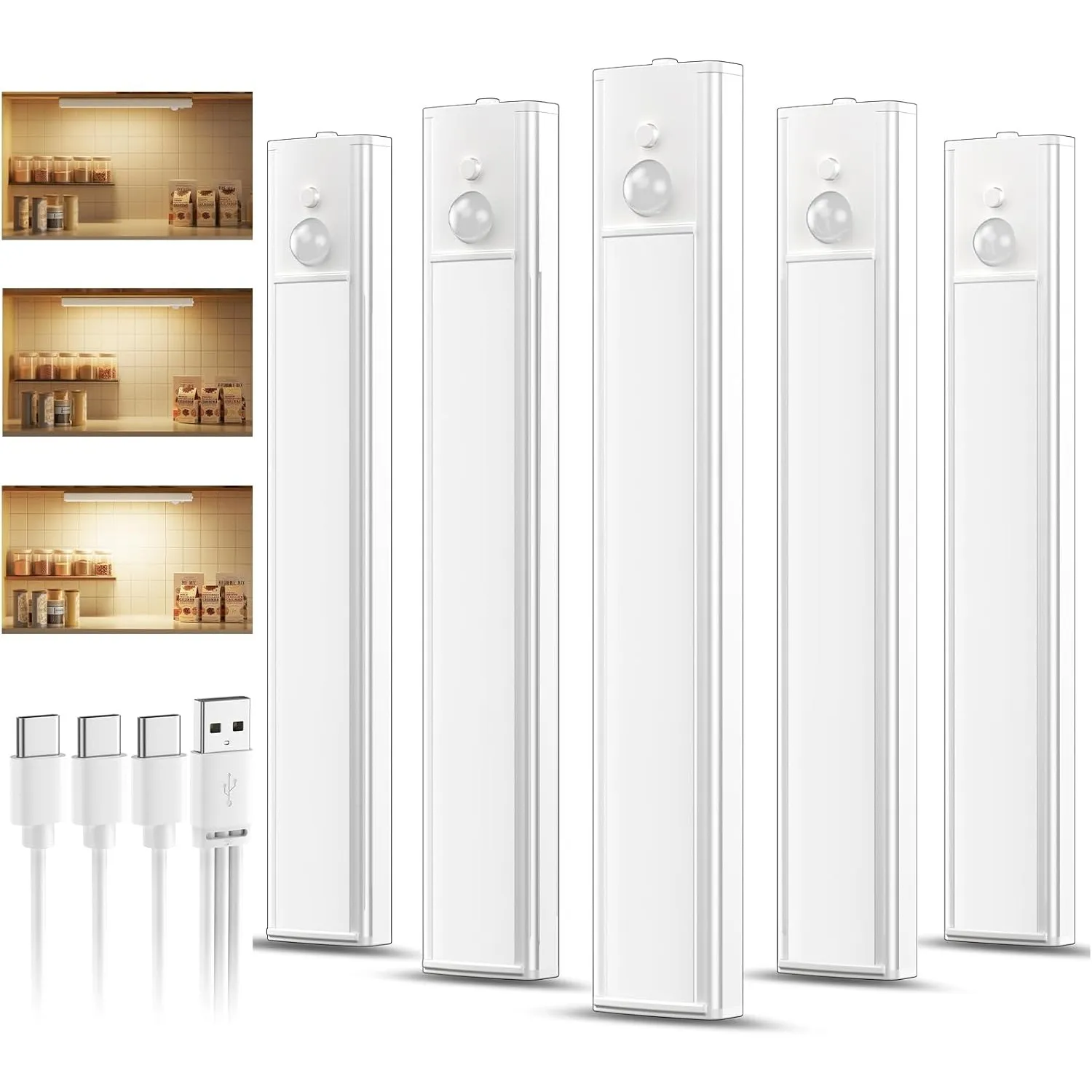 daphomeu 5 Pack wiederaufladbare Unterbauleuchte Küche led, 20cm Dimmbare Warme Schrankbeleuchtung, Nachtlicht mit Bewe…