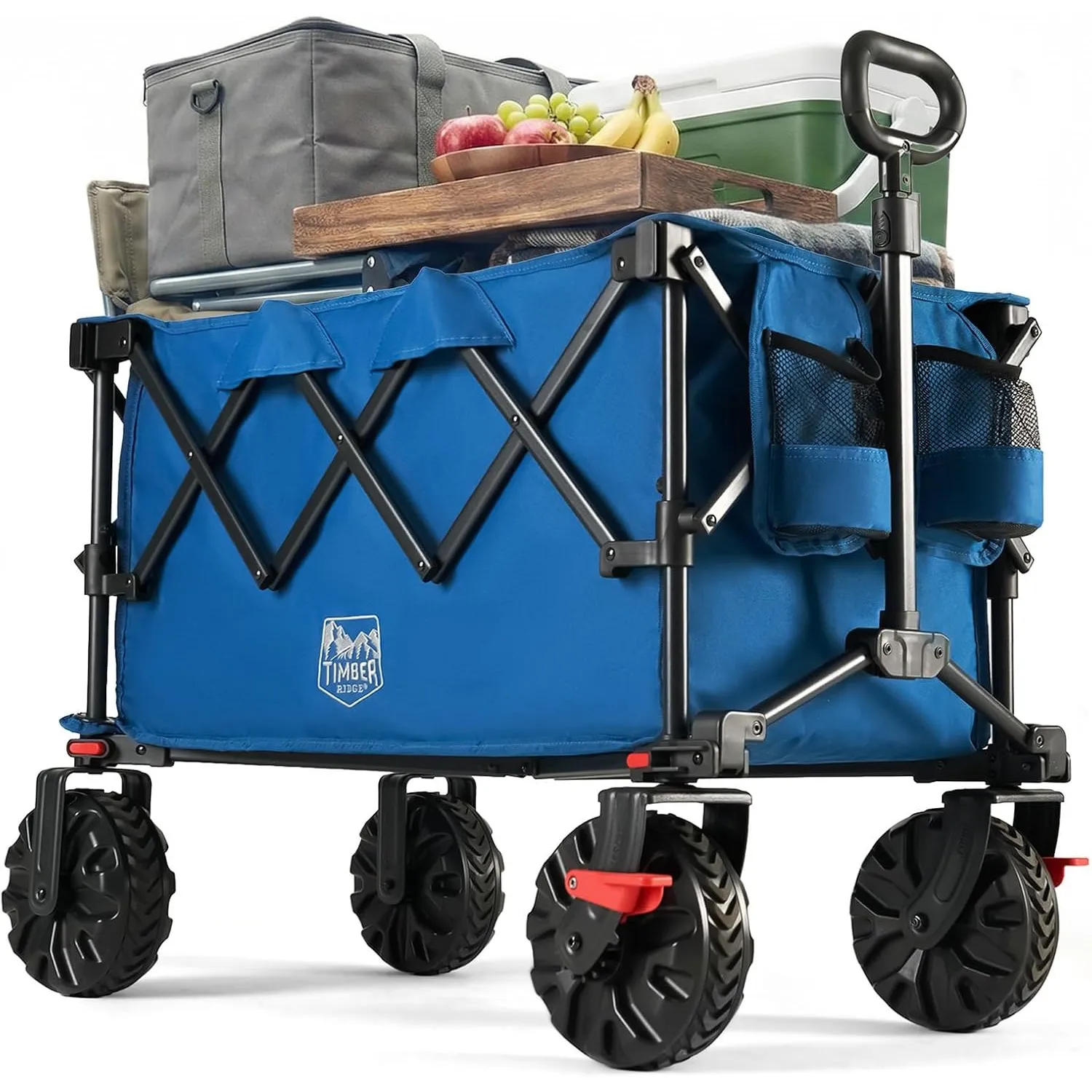 TIMBER RIDGE XXL Bollerwagen Faltbar 250L Breite Reifen mit Bremsen Strandwagen Klappbar 150KG Belastbar mit Getränkeha…