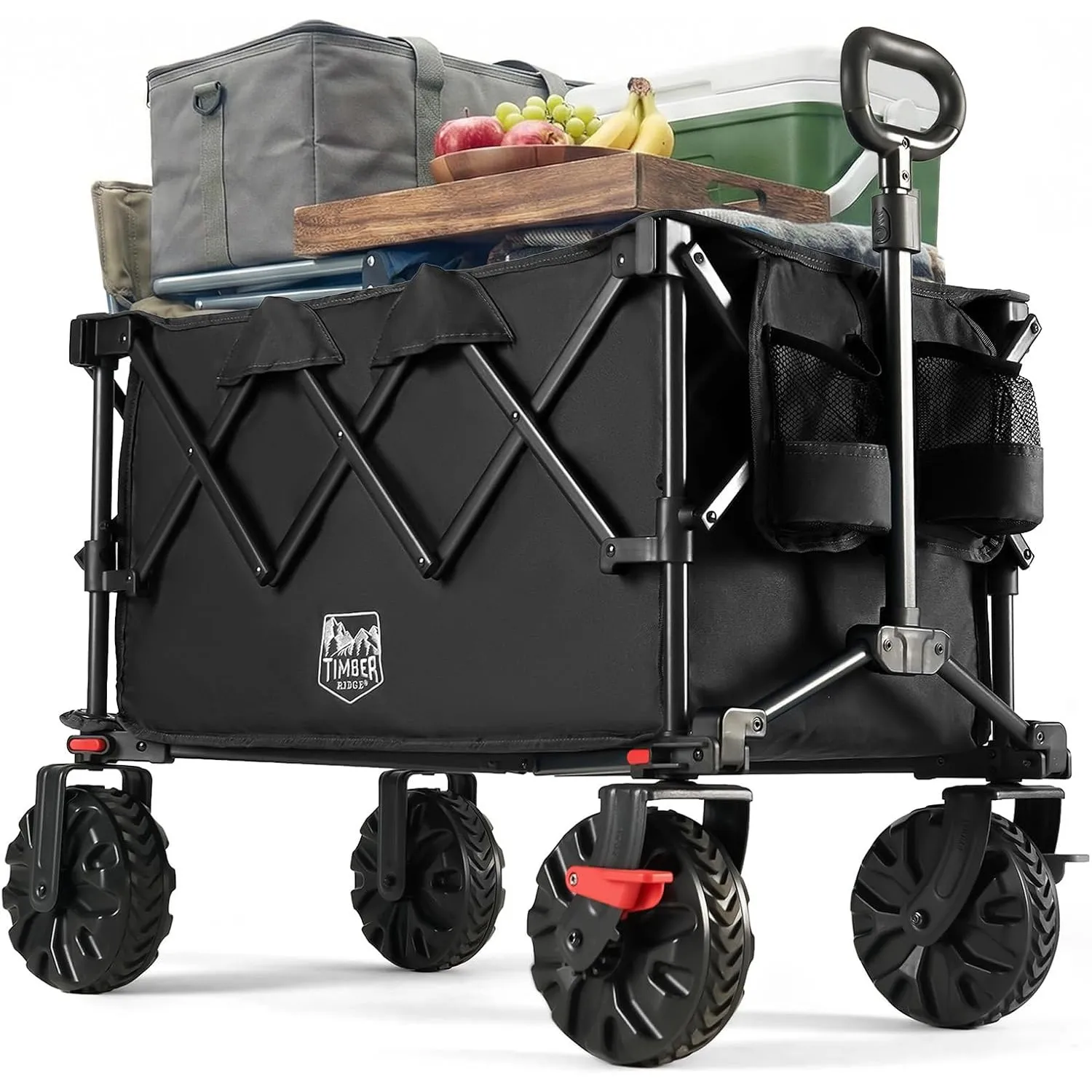 TIMBER RIDGE Bollerwagen Faltbar 250L Breite Reifen mit Bremsen Strandwagen | Handwagen Klappbar 150KG Belastbar mit Ge…