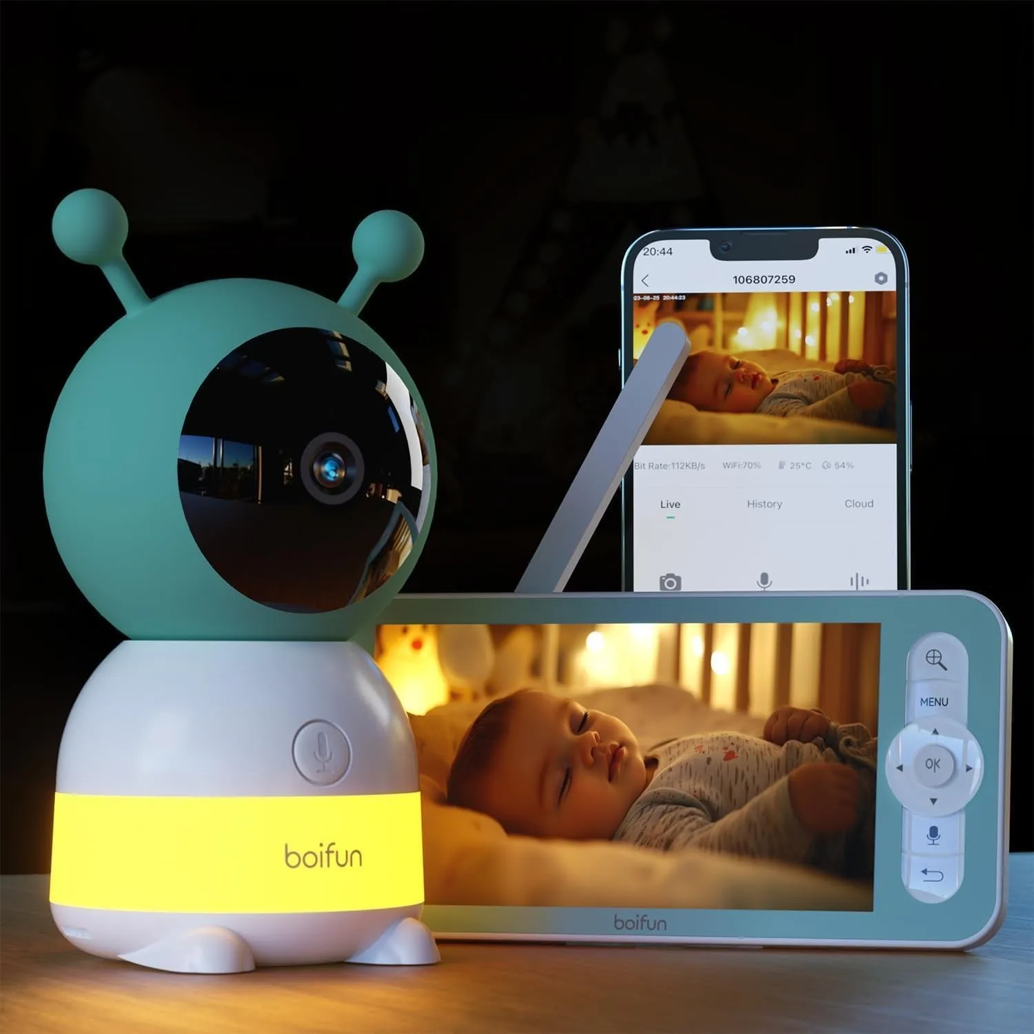 BOIFUN 2K WLAN-Babyphone mit Kamera, Nachtlicht, App-Steuerung
