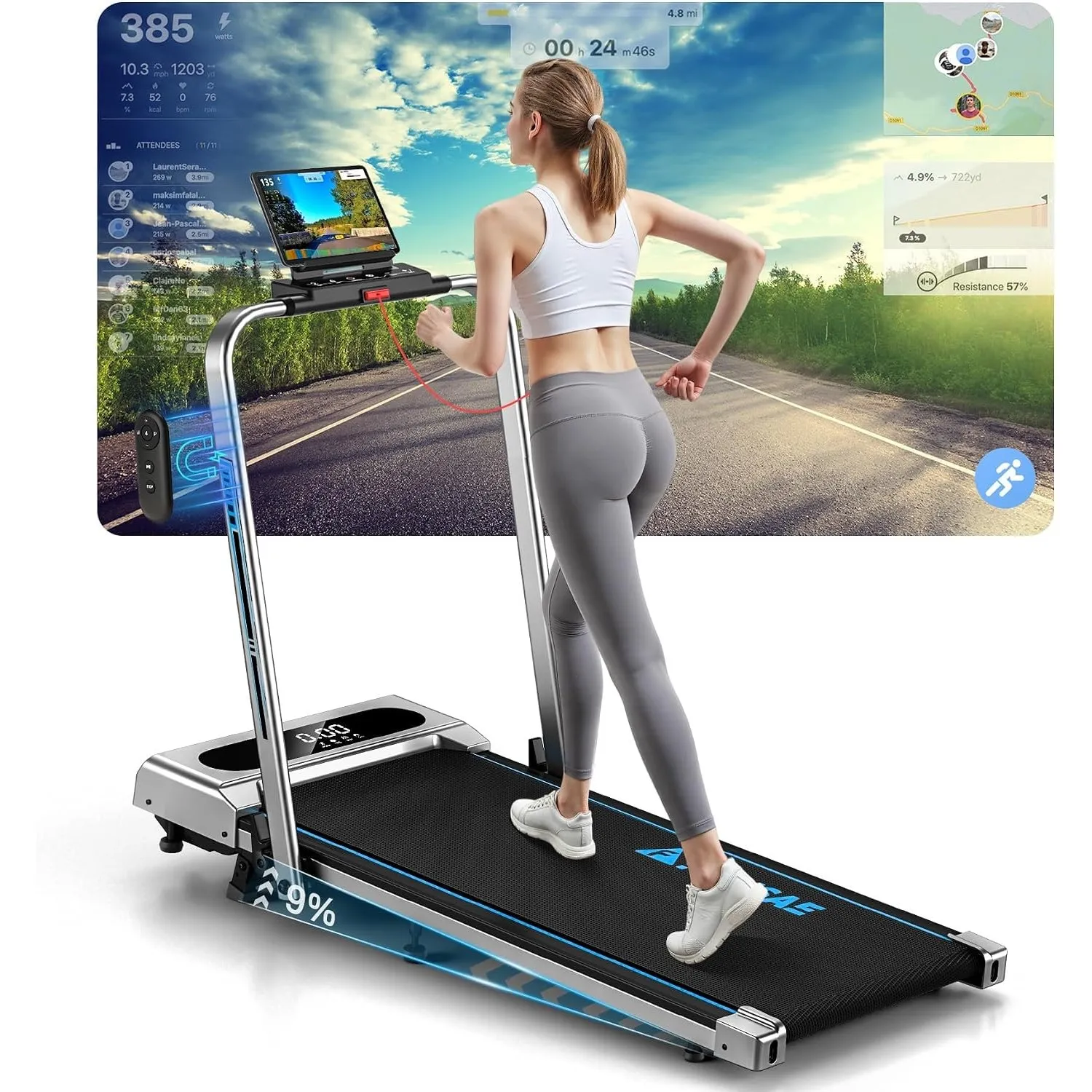 Laufband für Zuhause, 5 in 1 Walking Pad, 12km/h Klappbar Laufband mit 10% Steigung, 2.75HP bürstenlosem Motor Walking …