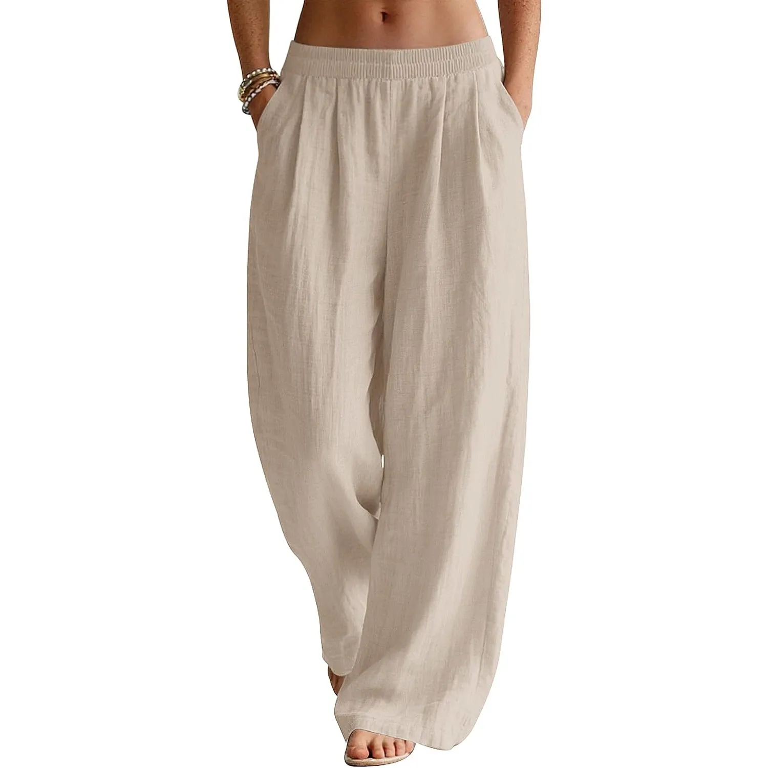 Rapbin Leinenhose Damen Sommerhose Leicht Weite Stoffhose mit Taschen | leichter Leinenstoff, weites Bein, elastischer …