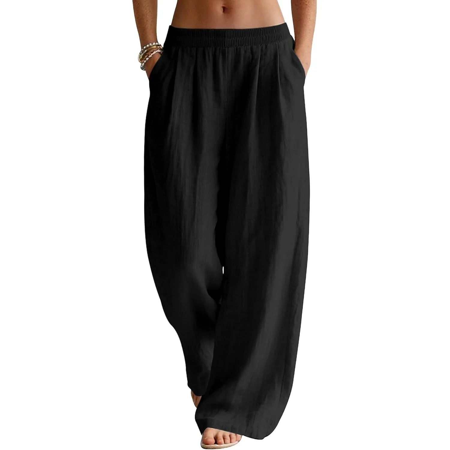 Rapbin Leinenhose Damen Sommerhose Leicht Weite Stoffhose mit Taschen | leichter Leinenstoff, weites Bein, elastischer …