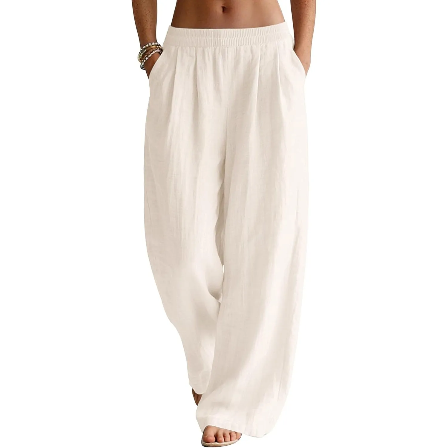 Rapbin Leinenhose Damen Sommer Hose Casual Strandhose Weite Bein Freizeithose Elegant Einfarbig Sommerhose Leichte Lein…