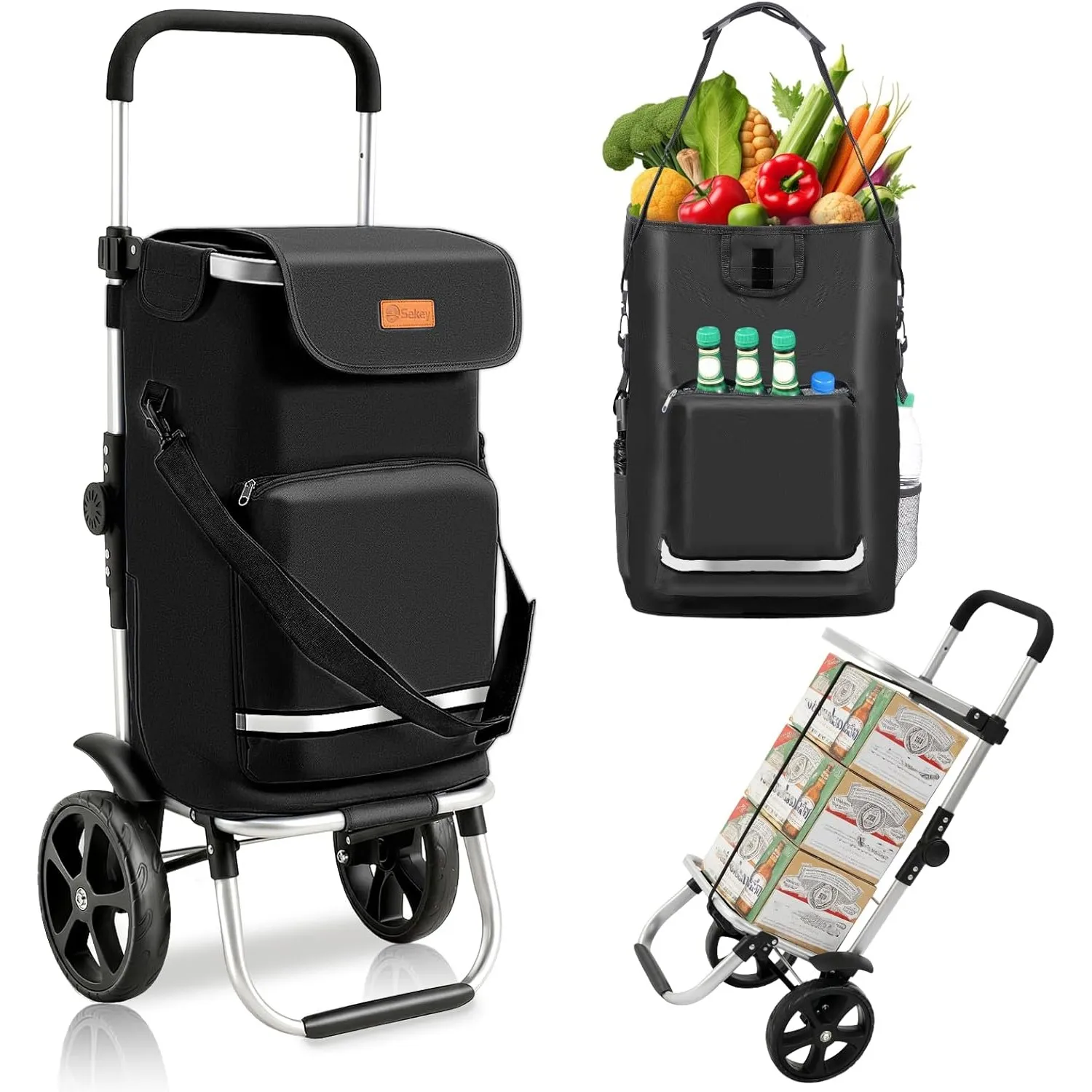 Sekey Einkaufstrolley faltbar 60L, 3-in-1 Einkaufswagen