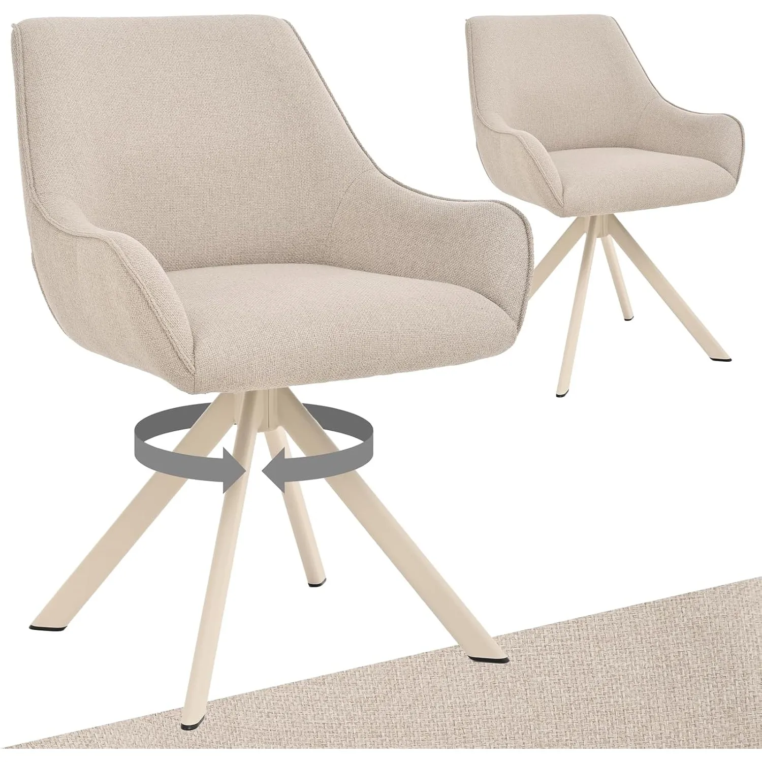 Esszimmerstühle Drehbar 2er Set mit Armlehne – 360°Drehbar Polsterstuhl Leinen Modern Drehstuhl Küchenstuhl mit Beige M…