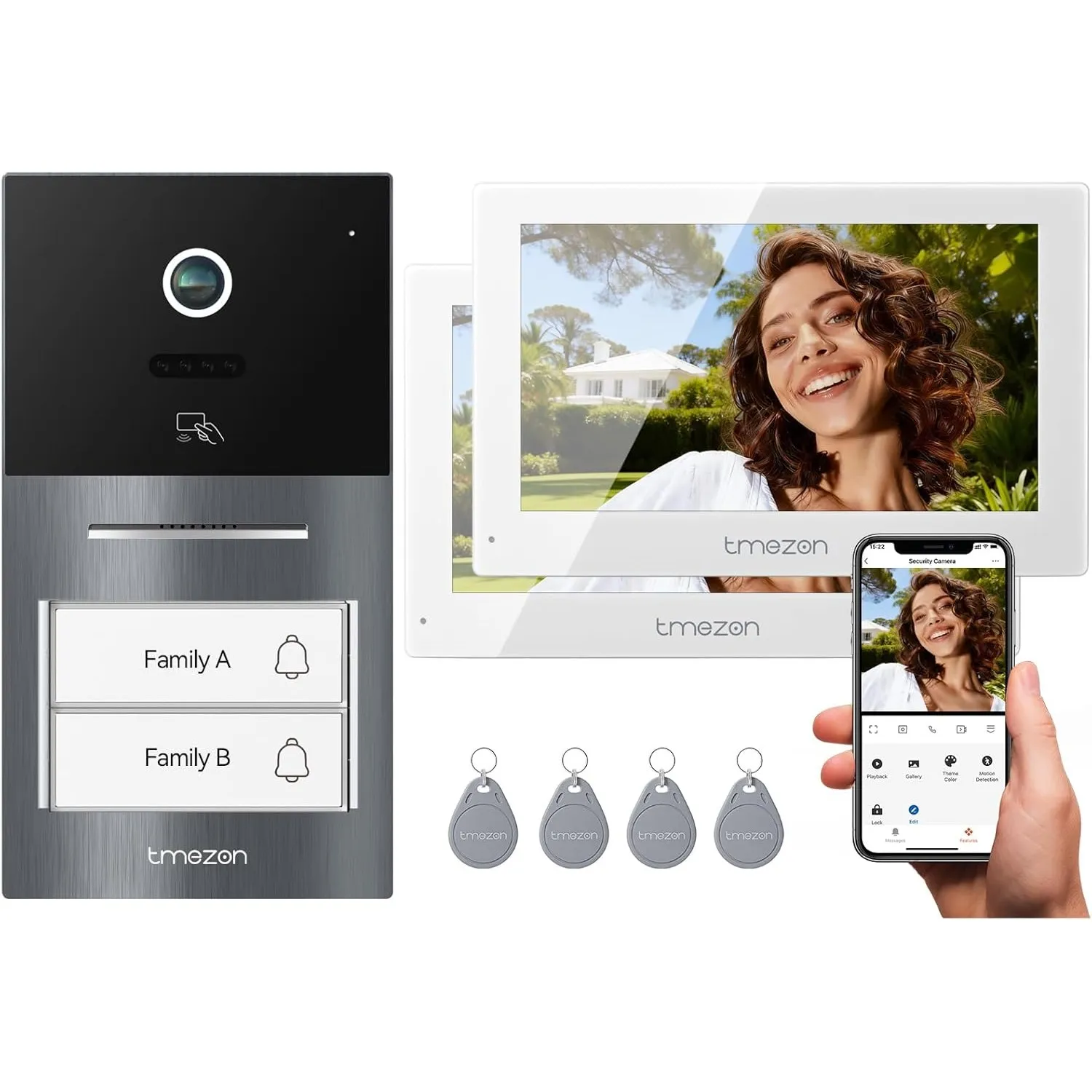 TMEZON WLAN Video Türsprechanlage 2-familienhaus, 7''IP Farb-Touchscreen mit 1080P Metalldoorbell, 2-Draht Installation…