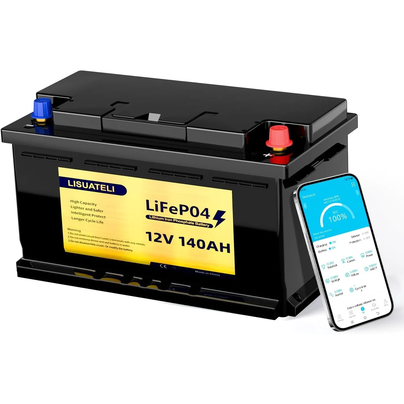 12V 140Ah LiFePO4 Batterie, H190, Bluetooth 150A BMS, Tieftemperaturschutz,8000 Zyklen Deep Cycle Lithiumbatterie, perf…