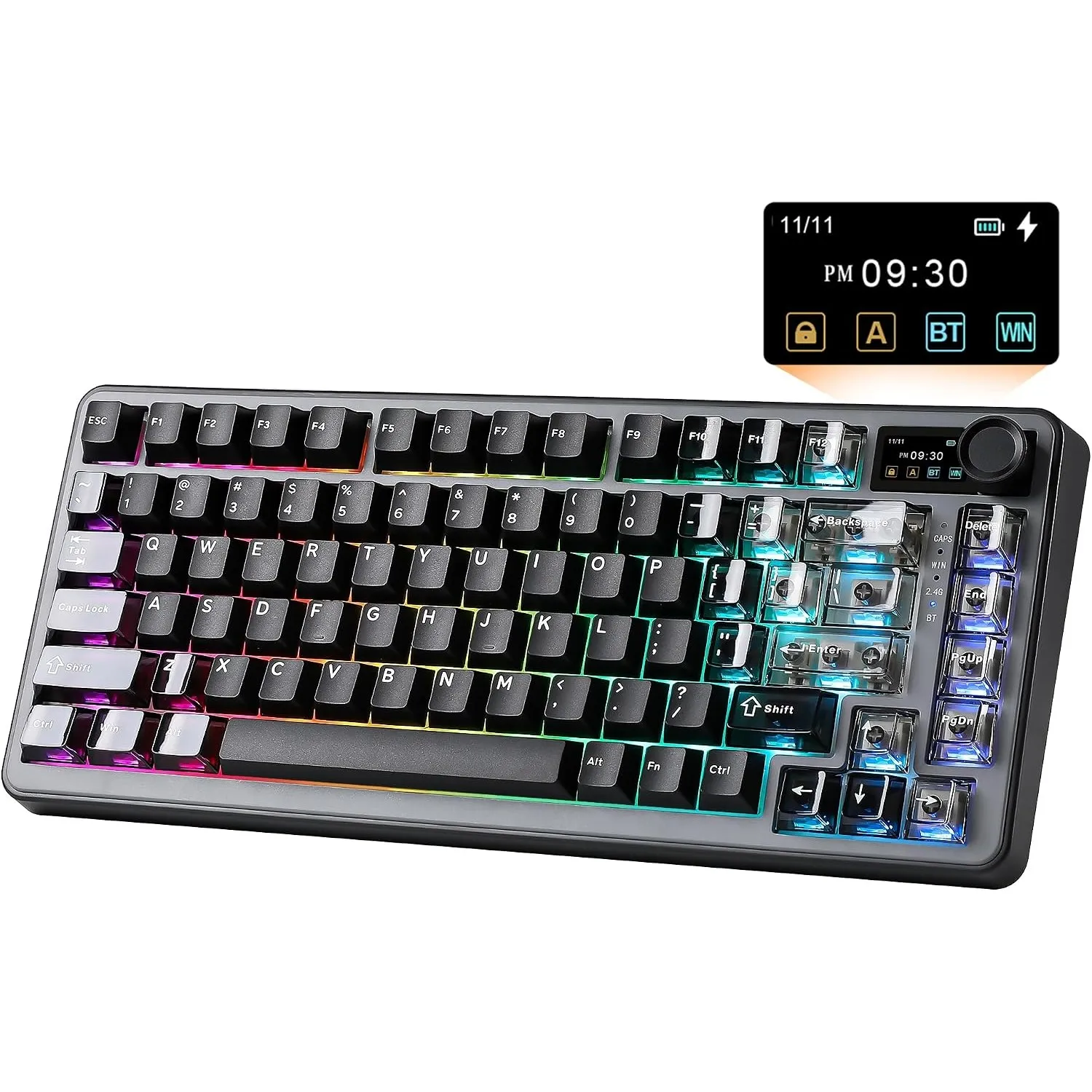 YUNZII B75 PRO MAX QMK/VIA Gaming-Tastatur, 75% Mechanische Tastatur mit Bildschirm und Drehregler,Hot-Swap,Vorgefettet…