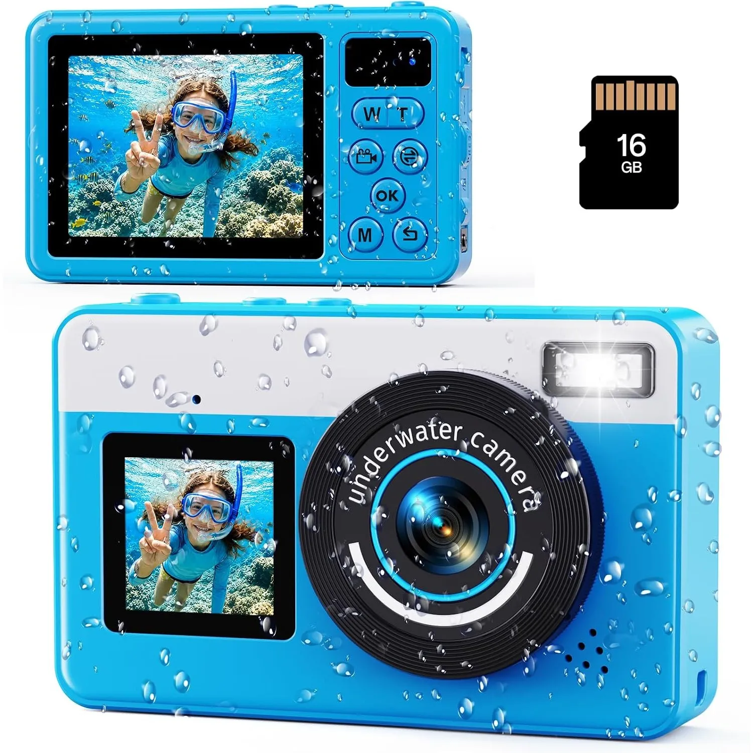 Maxmango D70 Unterwasserkamera, 10FT wasserdichte Kamera,4K 48MP Dual-Screen Digitalkamera mit Autofokus,18X Zoom für J…