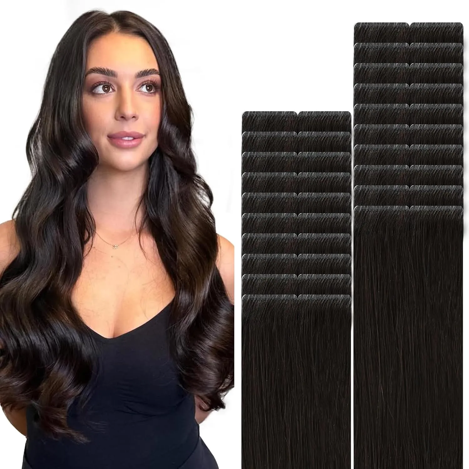 VINBAO Unsichtbares Injektion Tape in Haar Extensions Echthaar, Dunkelbraun 16 Zoll 45 g 20 Stück, Nahtloses Unsichtbar…