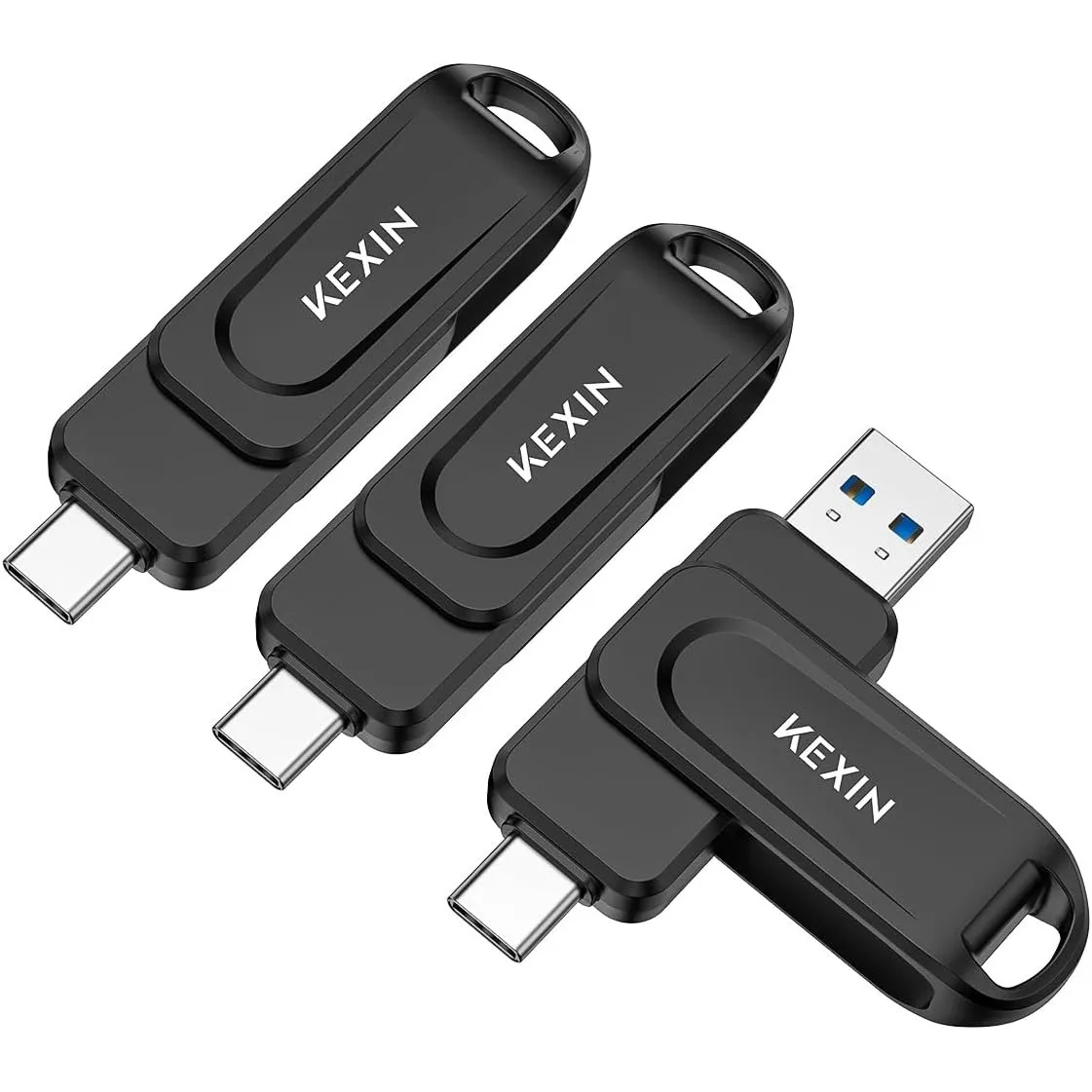 KEXIN USB C Stick 128GB 3 Stück USB 3.0 OTG, bis zu 110 MB/s, Dual-USB Type-C & USB-A Anschlüsse, Speicherstick für Han…