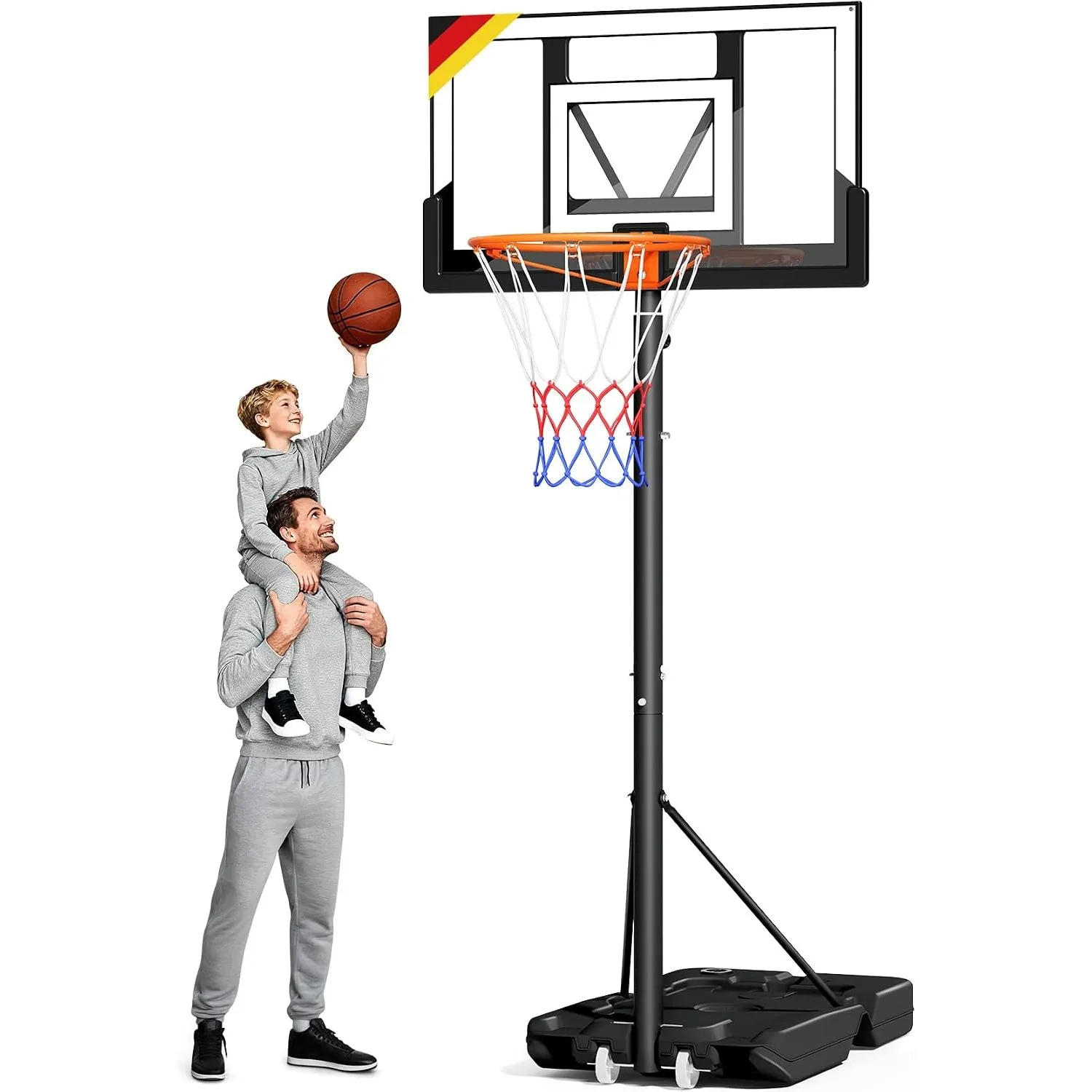 Basketballkorb Outdoor,Basketball Korb 100-305cm Höhenverstellbar,Basketballkörbe mit Ständer, Bruchsichere Rückwand, 2…