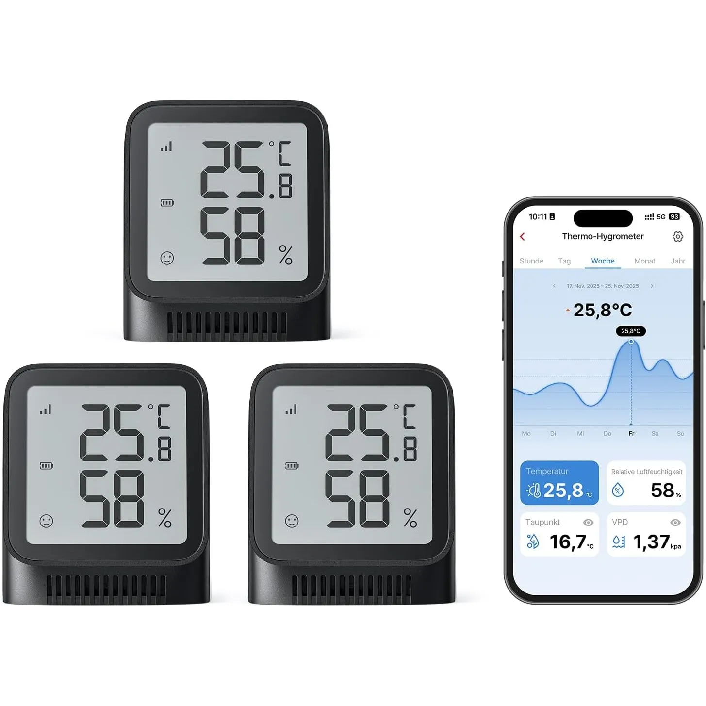 X-Sense WLAN Thermometer Hygrometer Innen, Raumthermometer mit X-Sense App, Angepasster Komfortbereich, Thermo-Hygro-Da…