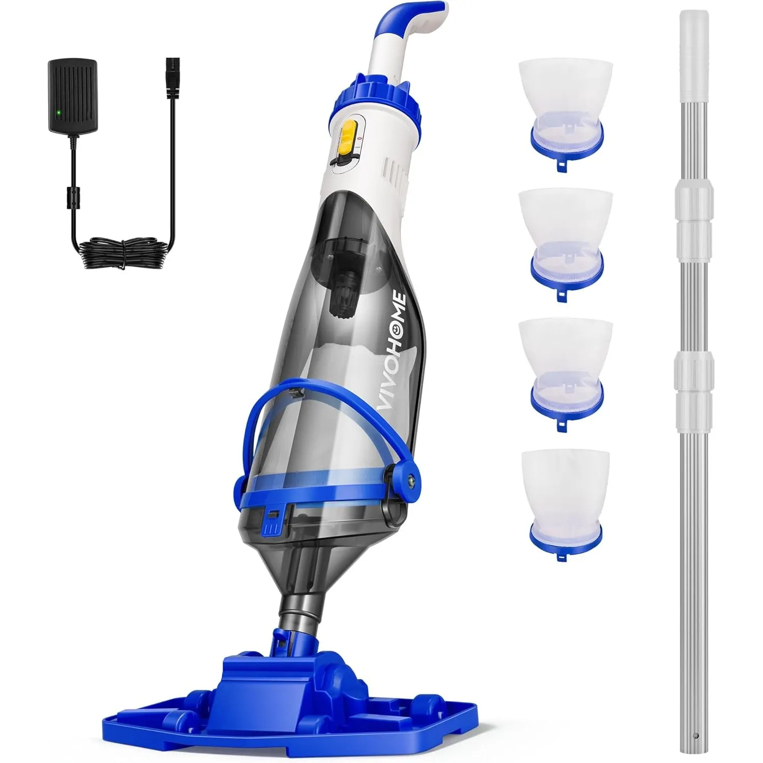 VIVOHOME 4200LPH Poolsauger Akku mit 213cm Verlängerungsstange Pool Staubsauger mit 4 Filterbeutel tragbarer Poolreinig…