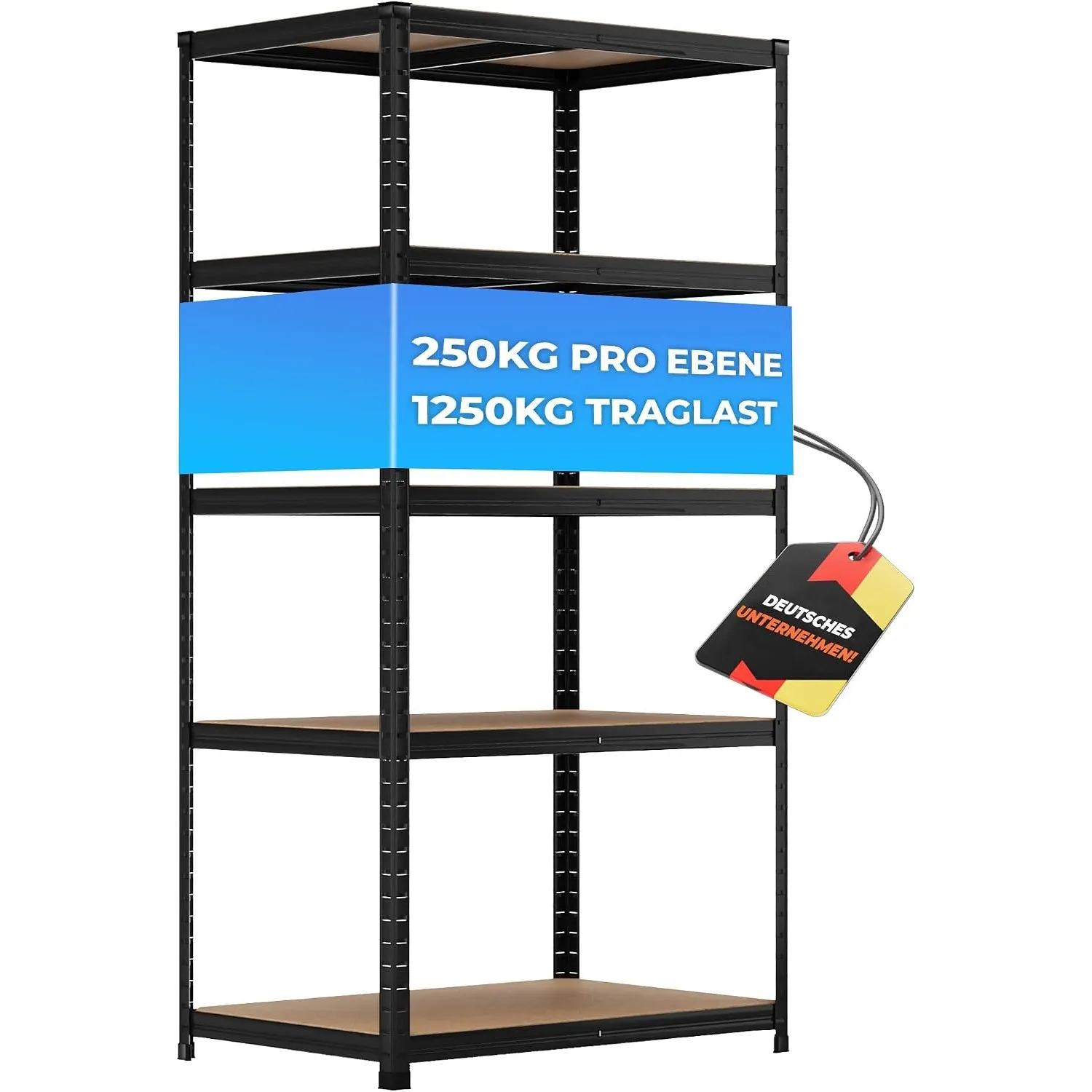 ALL Premium Schwerlastregal 180x90x60 cm Schwarz 1250kg Traglast – stabiles Regal 90 cm breit & Schwerlastregal 60 cm t…
