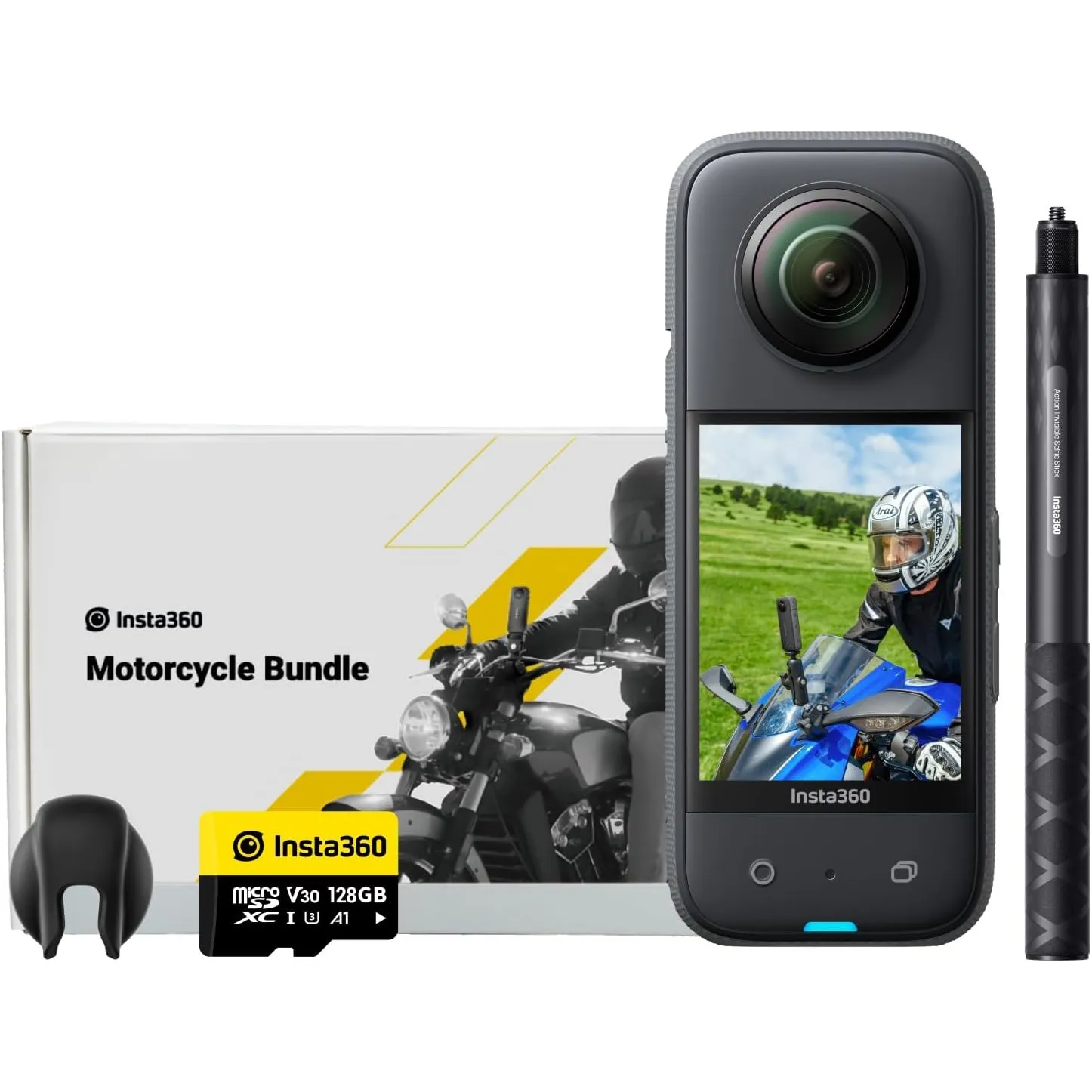 Insta360 X3 Motorrad-Bundle - wasserdichte 360°-Actionkamera mit 1/2"-Sensor, 5,7K 360°, 72MP 360°-Fotos, Stabilisierun…