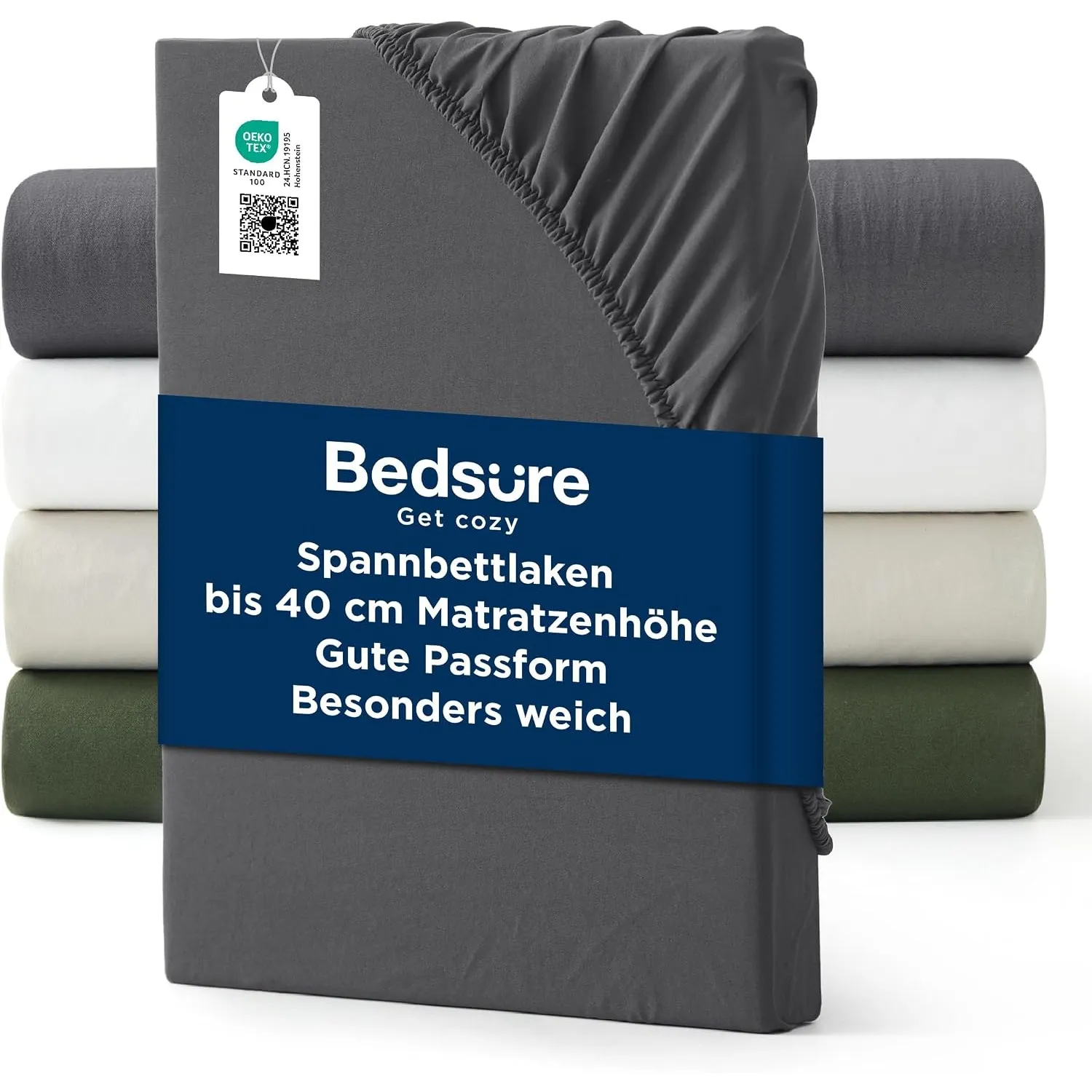 Bedsure Spannbettlaken 160x200cm Oeko-TEX - bis 40cm Tiefe, Anthrazit-grau