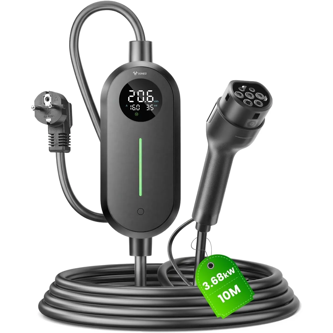 Typ 2 Ladekabel Schuko 3,68 kW, 6–16A, 10m, IP66 Wasserdicht für EVs/PHEVs