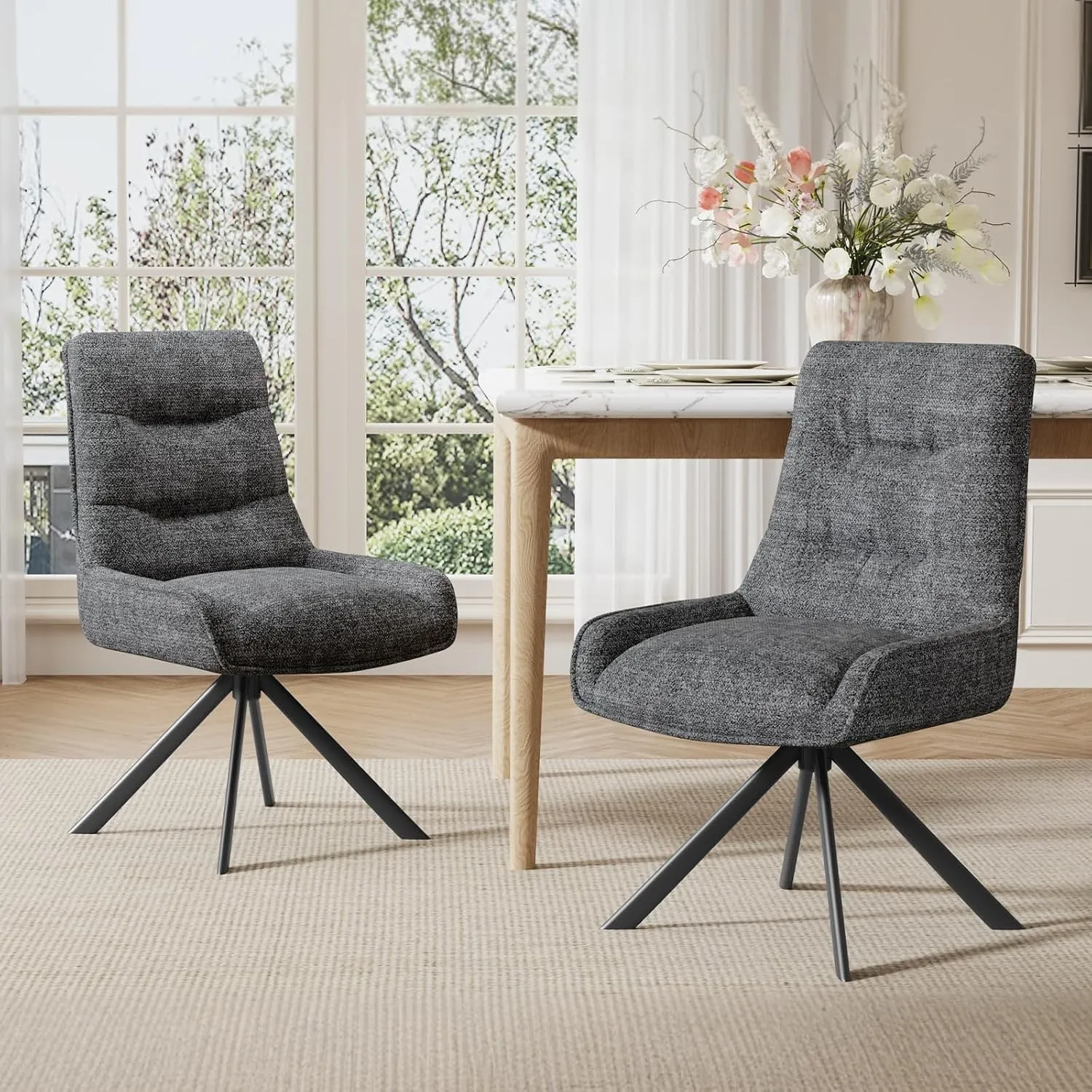 Drehstuhl Esszimmer, 2er Set 360° Drehbar Esszimmerstuhl, Küchenstuhl, Polsterstuhl aus Chenille, Schminkstuhl mit Hohe…