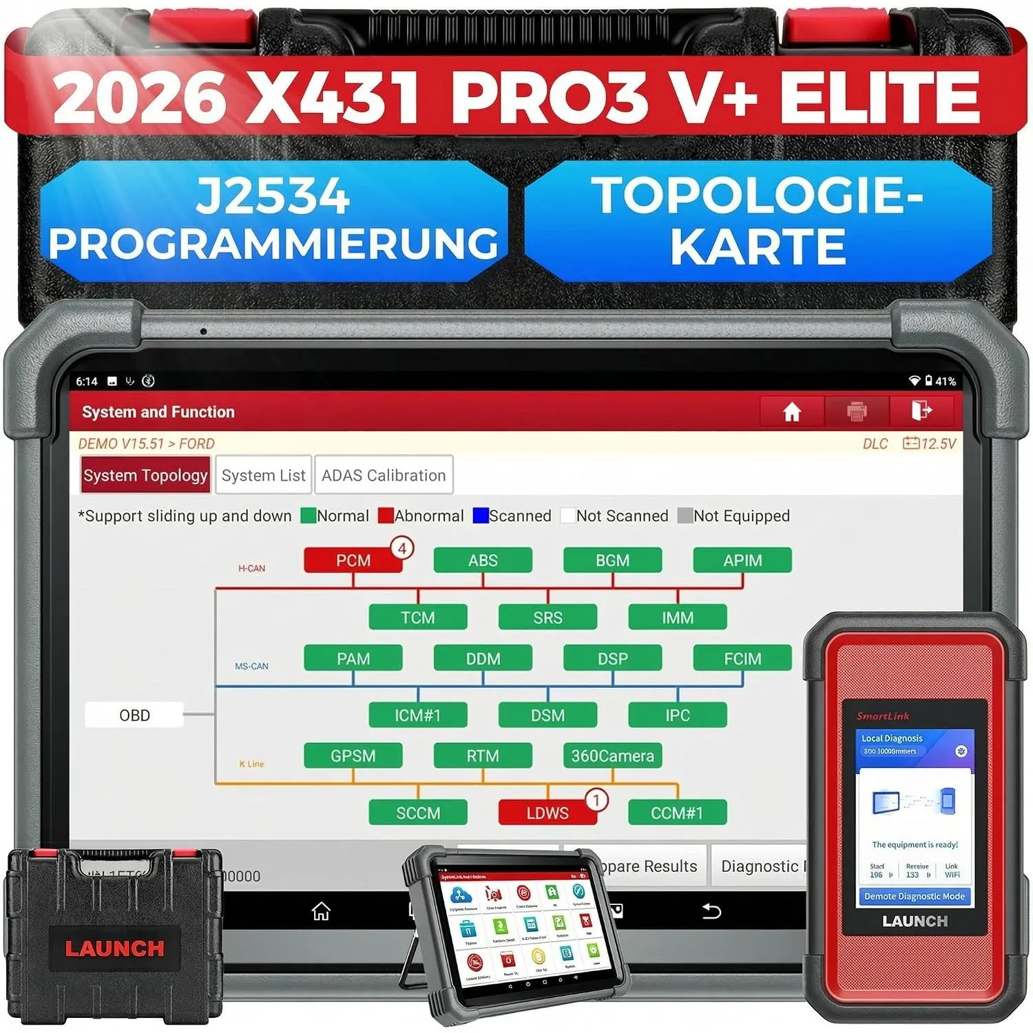 LAUNCH X431 PRO3 V+ Elite, Smartlink C OBD2 Diagnosegerät Auto mit J2534