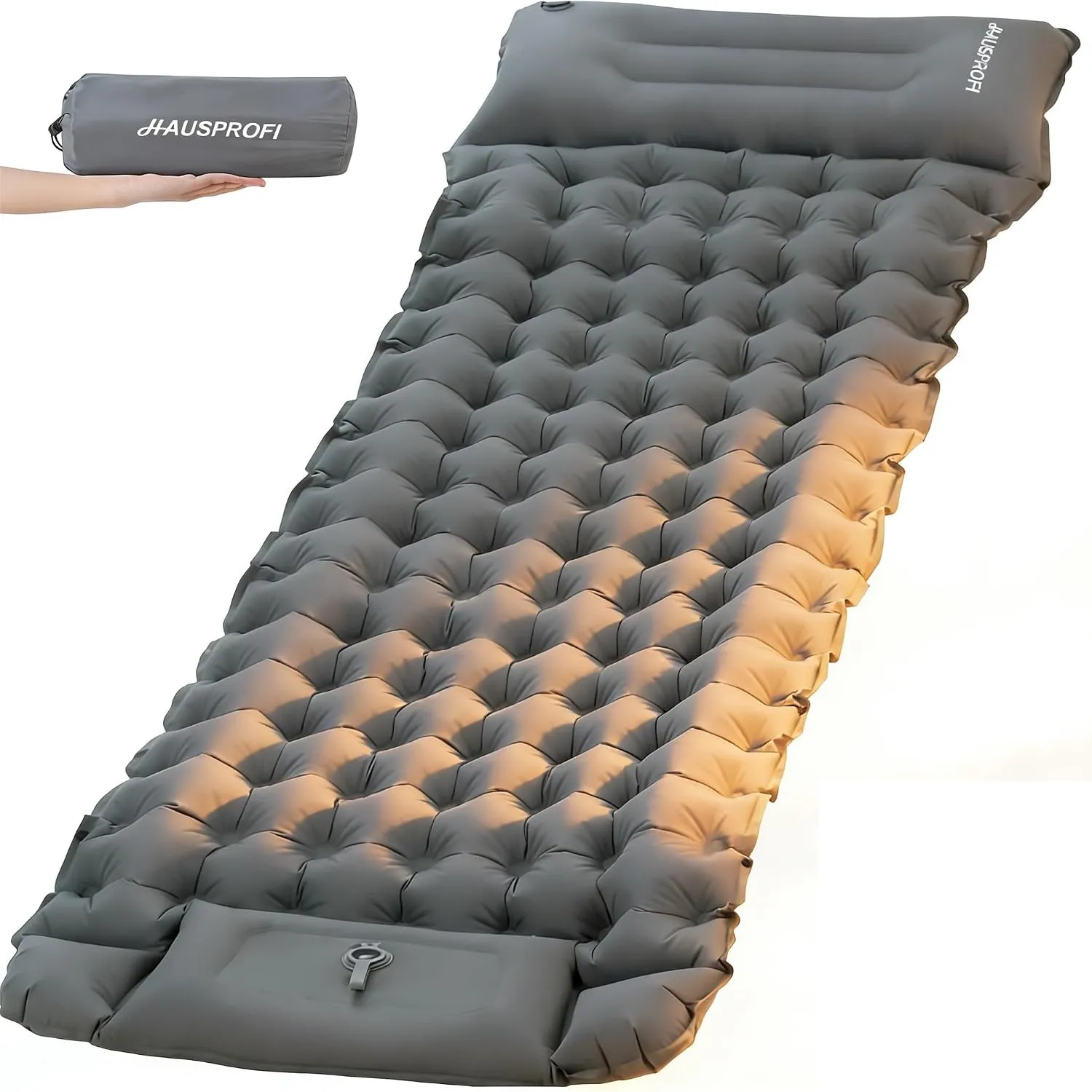HAUSPROFI Isomatte Camping, Ultraleicht Camping Luftmatratze mit Fußpumpe & Kissen, Aufblasbare Matratze Kompakte und L…