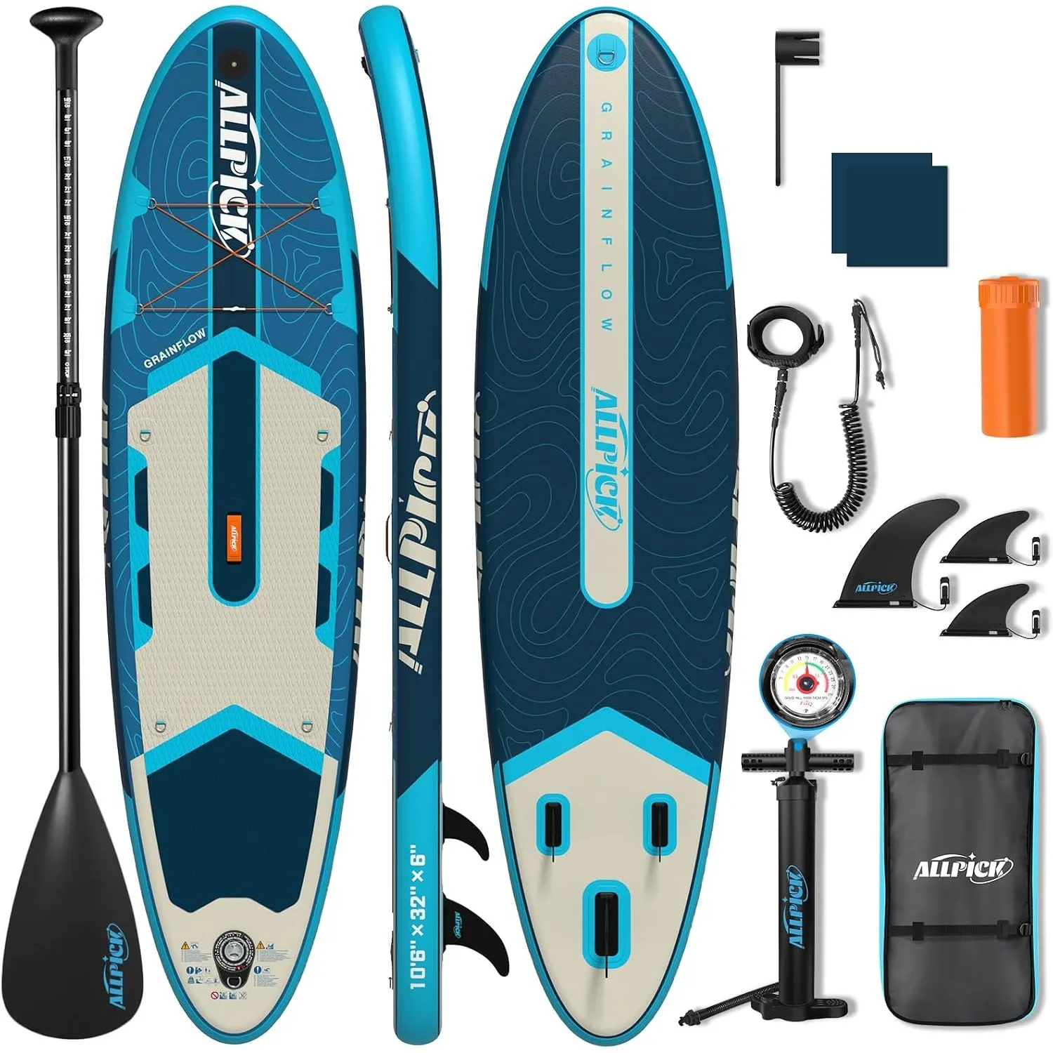 ALLPICK Premium SUP Board Set, Stand Up Paddling Board Aufblasbar, Mit Universal Kamerahalterung, Komplettes Zubehör, V…