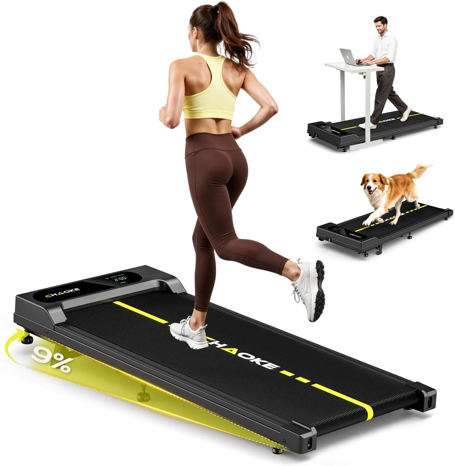 Walking Pad 1-10 km/h, 4 in 1 CHAOKE Laufband für Zuhause mit 9% Steigung, 2.75HP Walking Machine für Home Office mit E…