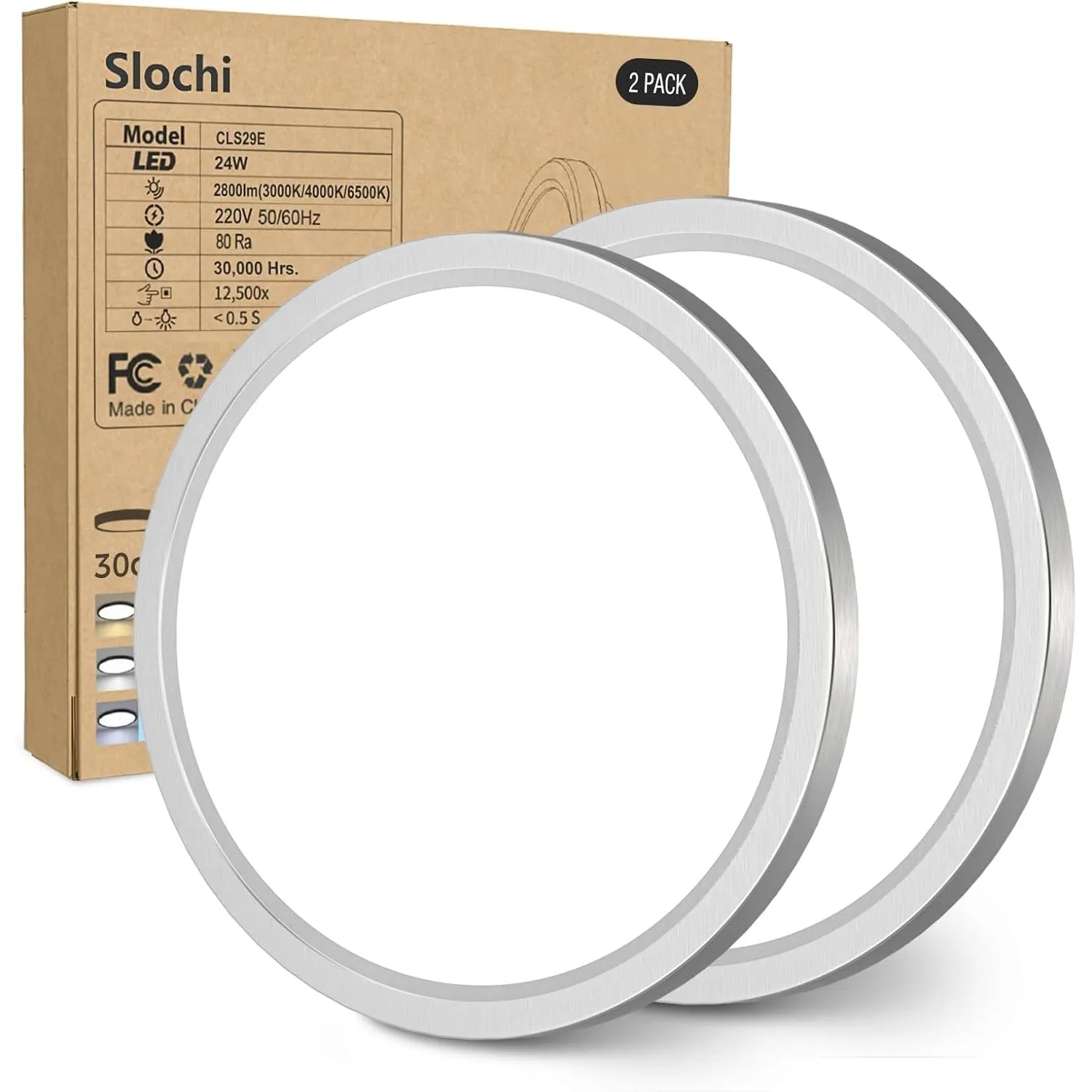 slochi Deckenlampe LED Deckenleuchte Flach, Ø30CM 3Farben 24W Nickelfarbe